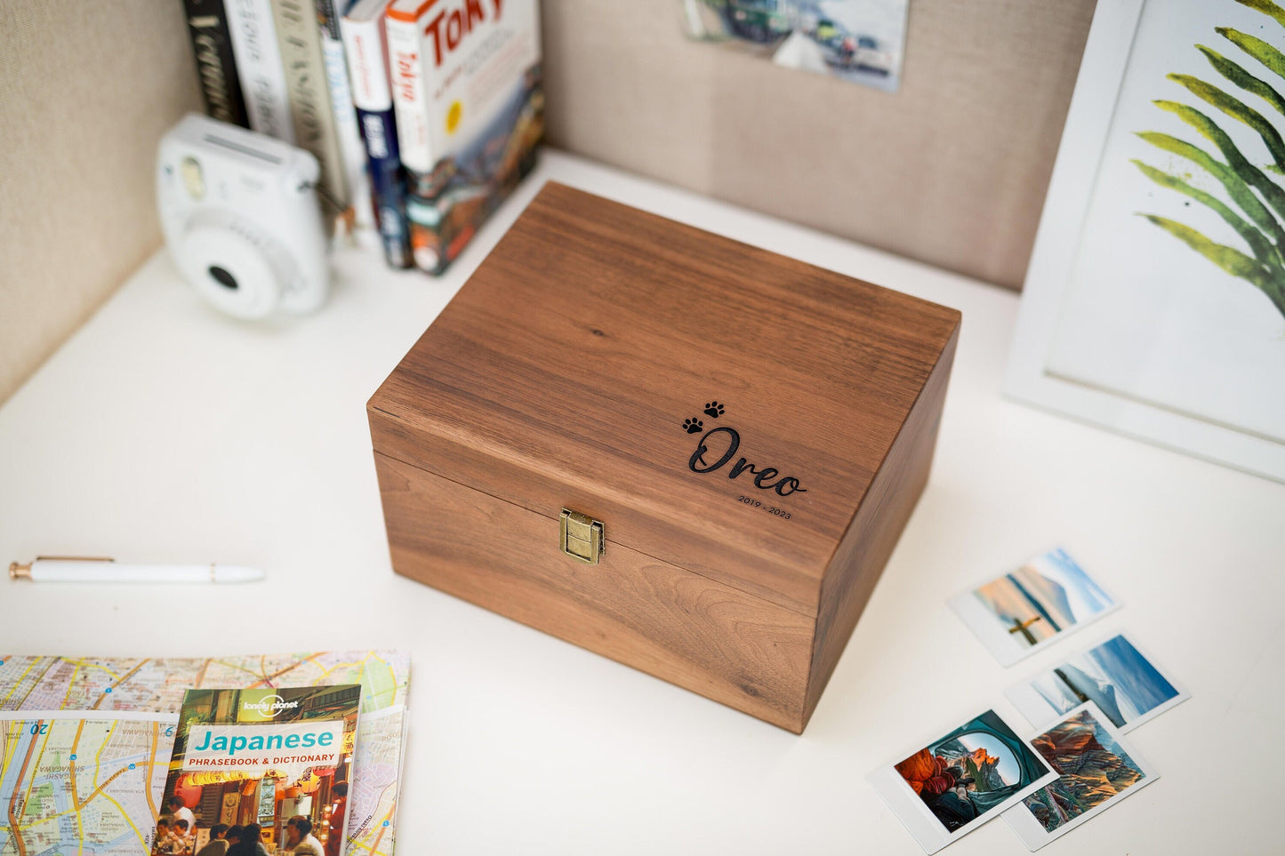Wood Storage Box w/ Hinge Lid (D9) - Engraved Large Keepsake Memorial Box, Box for Photos Collar Toys, Sympathy Loss Dog Cat Pets Gifts