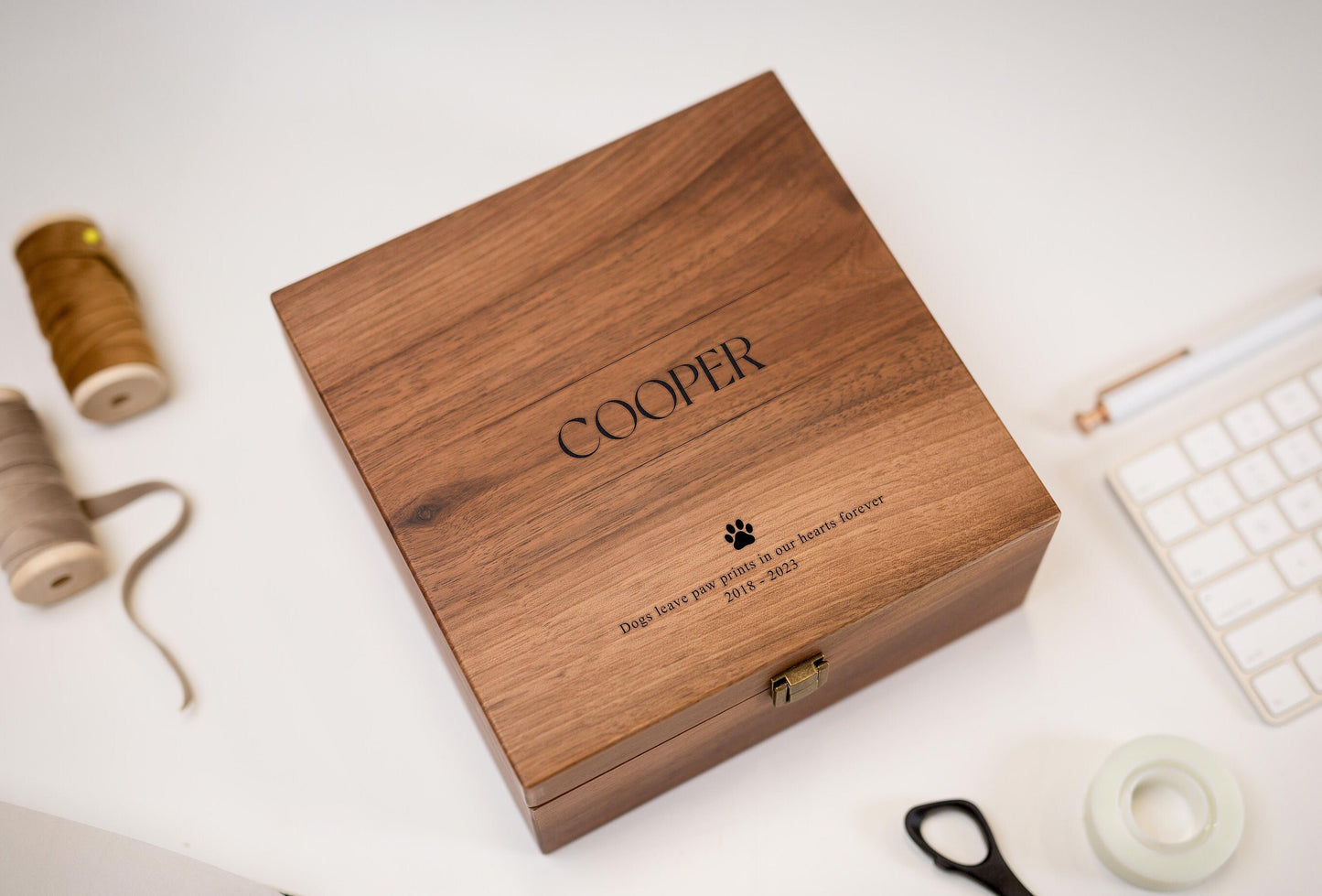 Wood Storage Box w/ Hinge Lid (D8) - Engraved Large Keepsake Memorial Box, Box for Photos Collar Toys, Sympathy Loss Dog Cat Pets Gifts