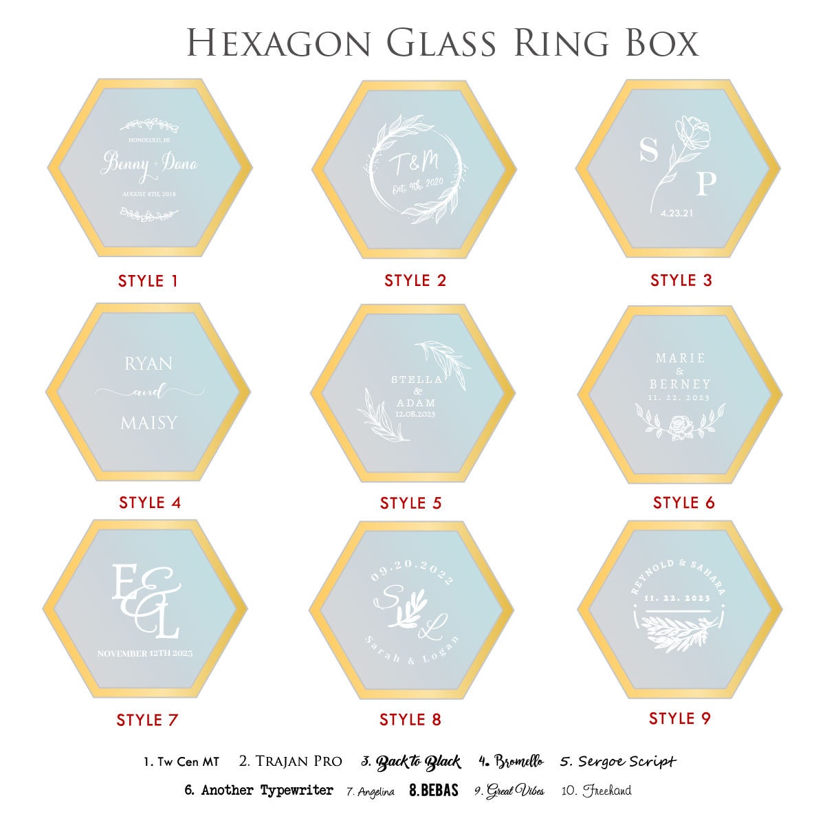 Hexagon Glass Ring Box with Moss - Gold or Rose Gold - Personalized Ring Box for Wedding Ceremony, Modern Ring Holder for Engagements