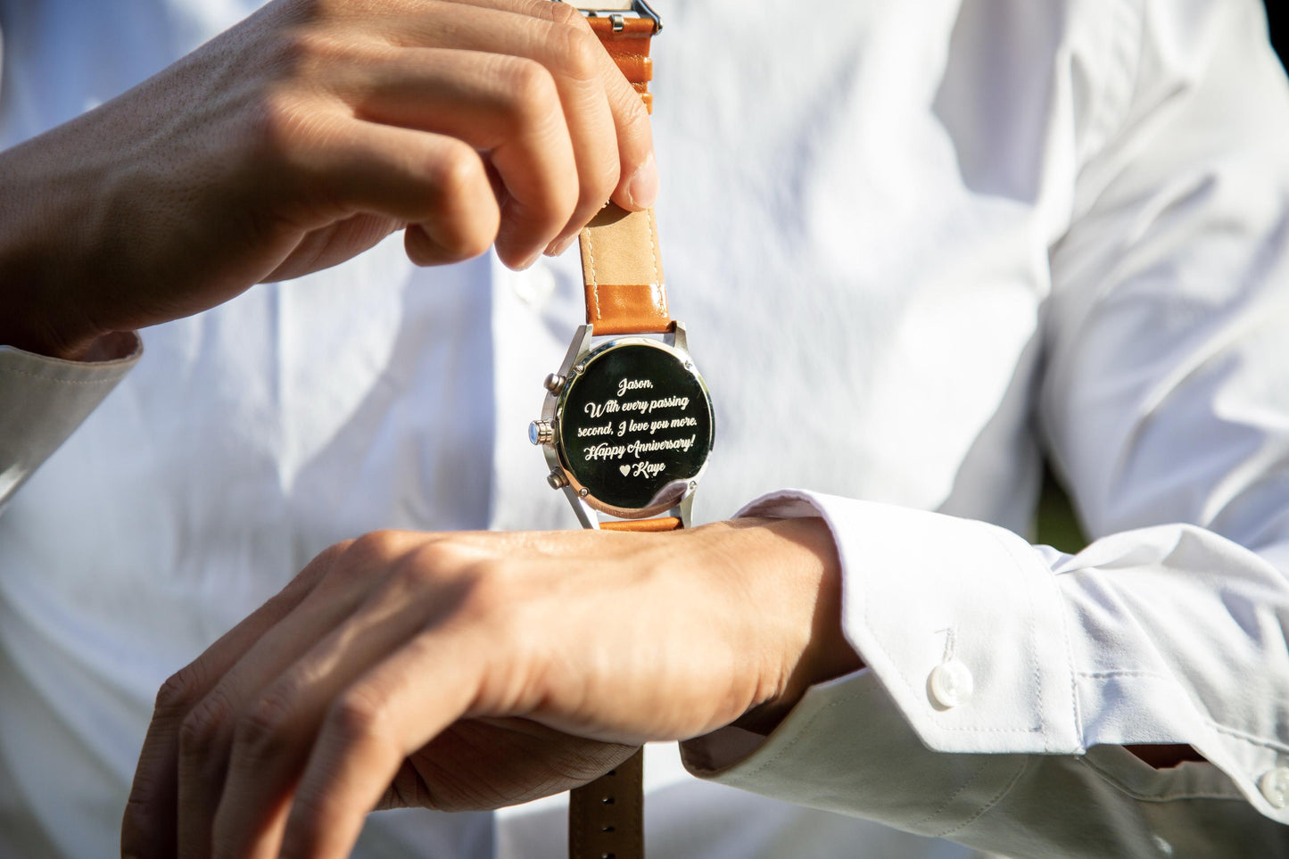 Metal Watch & Glass Top Walnut Gift Box - Mens 5th Anniversary Gift for Husband, Wedding Day Gift for Him Boyfriend Dad Son Brother Best Man