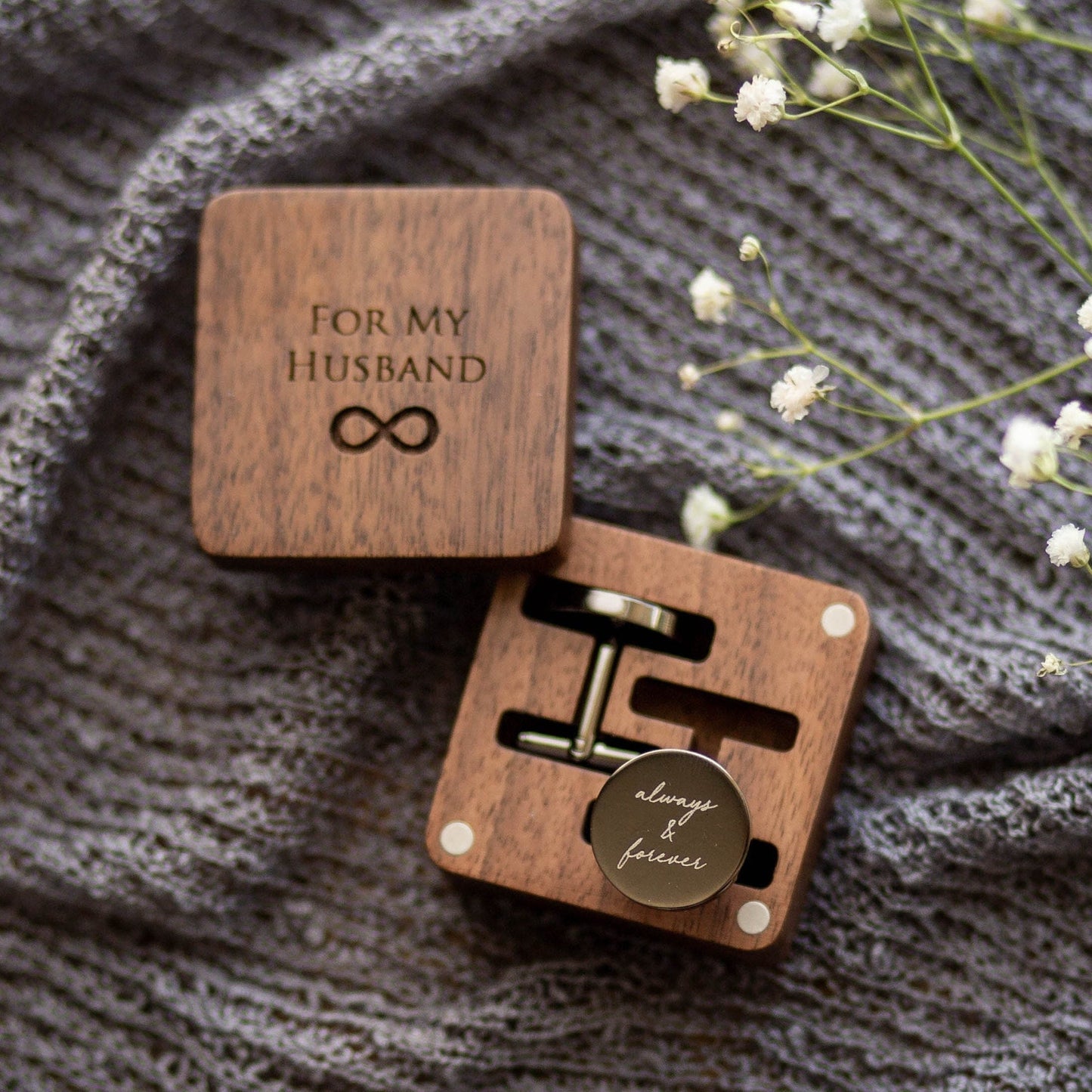 Metal Cufflinks - Engraved Box Optional, Custom Wedding Day Cuff links for Groom Dad Father of the Bride, Wood Anniversary Gift for Husband