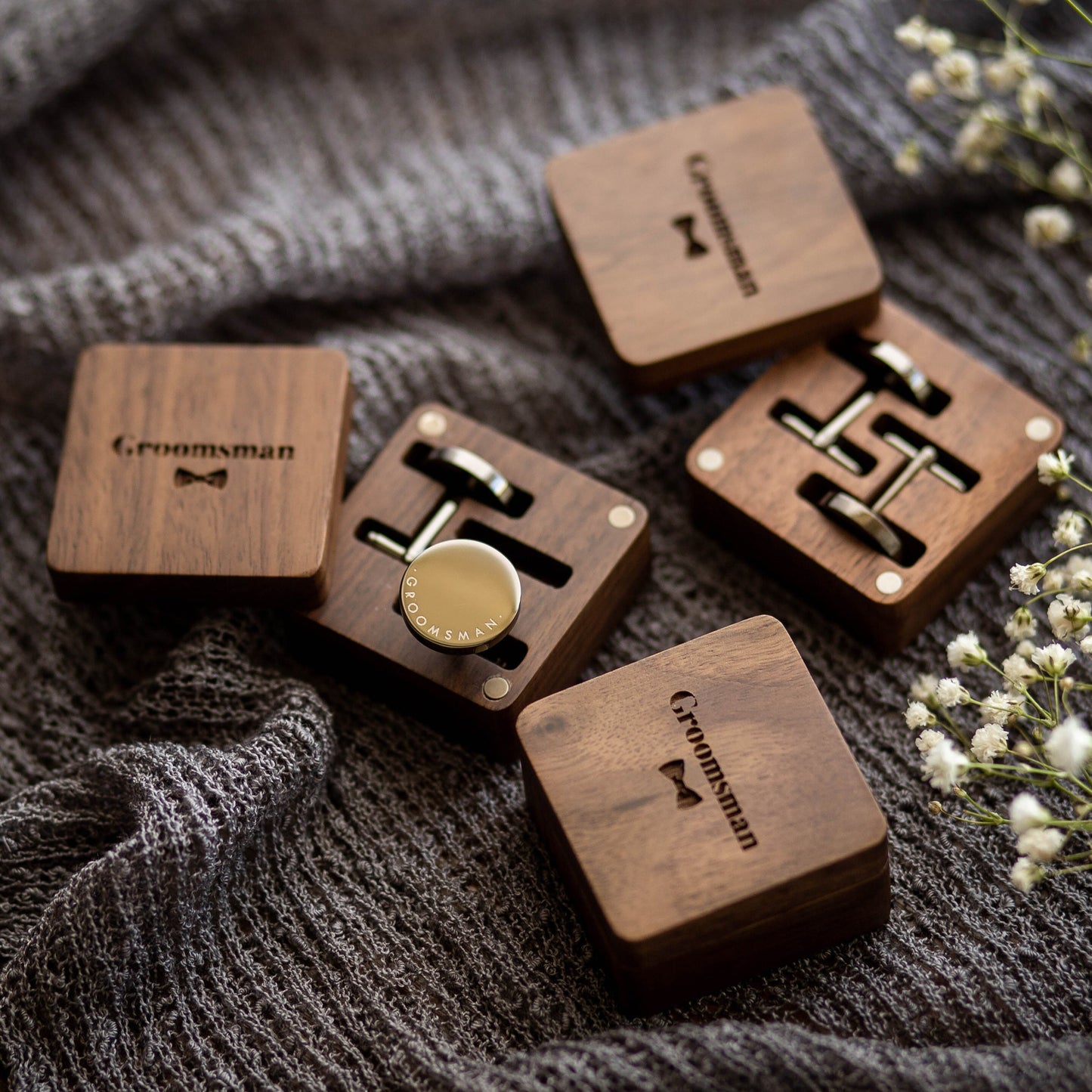 Metal Cufflinks - Engraved Box Optional, Custom Wedding Day Cuff links for Groom Dad Father of the Bride, Wood Anniversary Gift for Husband