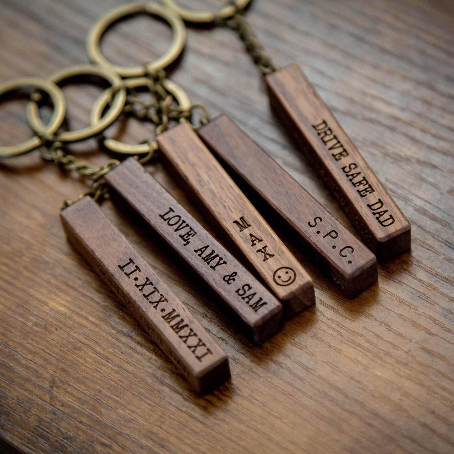 Wood Bar Key Chain - 4 Sided Engraved Keychain for New Home Car, Weekend Trips Gift for Mom Dad Grandpa Sister Custom Date Mens Keyring