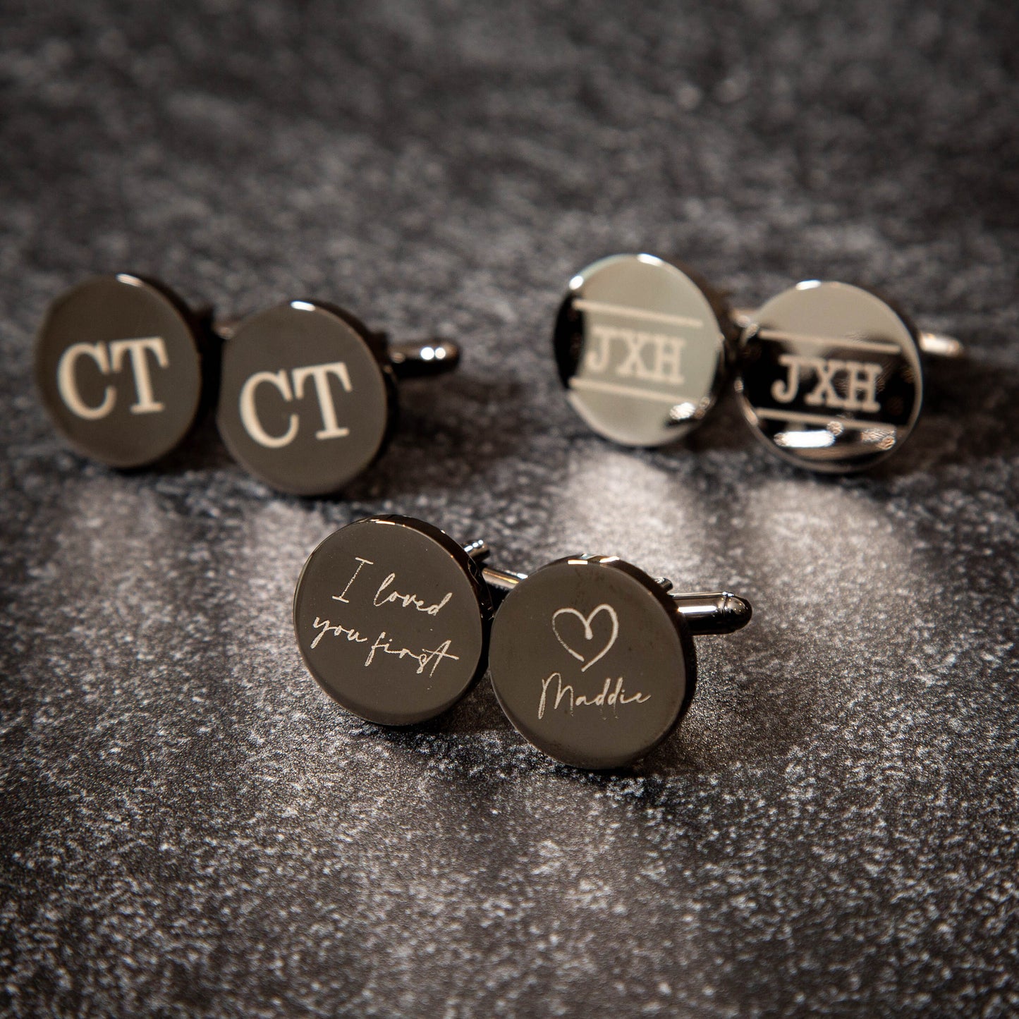 Metal Cufflinks - Engraved Box Optional, Custom Wedding Day Cuff links for Groom Dad Father of the Bride, Wood Anniversary Gift for Husband