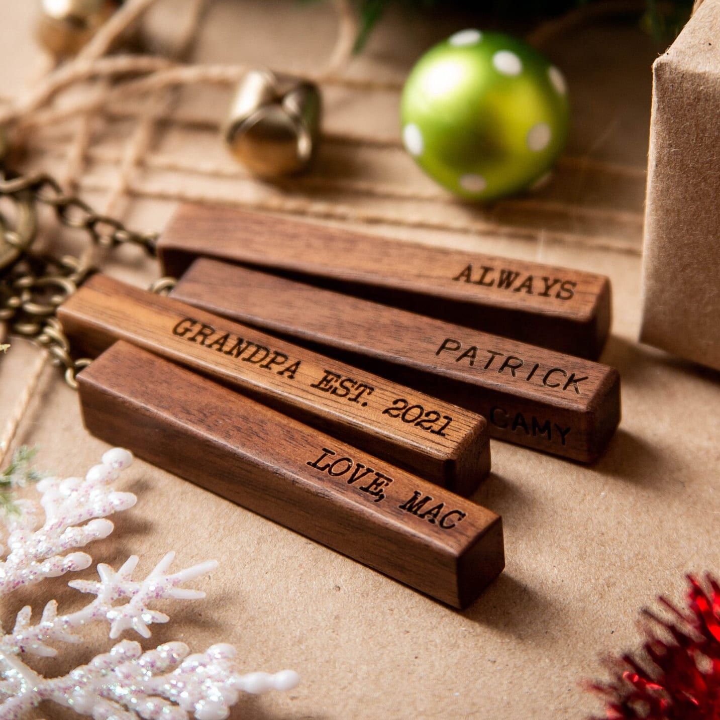 Wood Bar Key Chain - 4 Sided Engraved Keychain for New Home Car, Weekend Trips Gift for Mom Dad Grandpa Sister Custom Date Mens Keyring