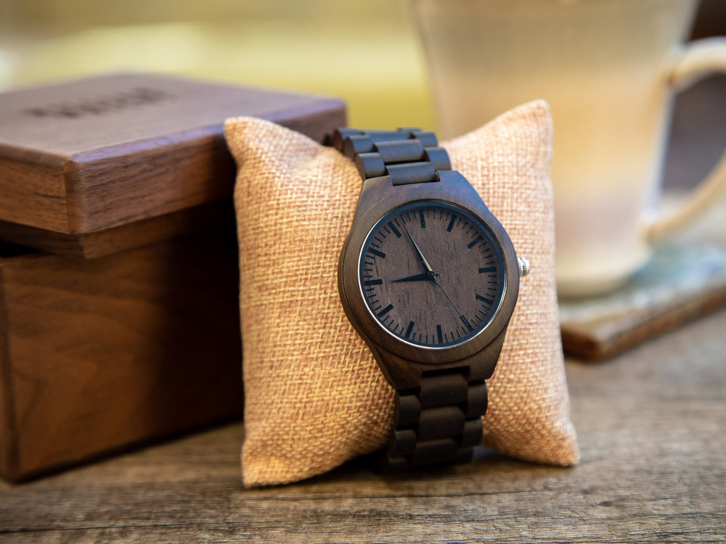 Engraved Wood Watch & Walnut Gift Box - Mens Watch, 5th Anniversary Gift Husband, Father of Bride Groom Dad Son Brother, Wedding Travel Gift