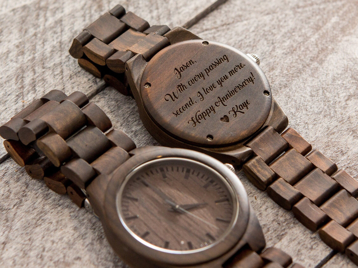 Engraved Wood Watch & Walnut Gift Box - Mens Watch, 5th Anniversary Gift Husband, Father of Bride Groom Dad Son Brother, Wedding Travel Gift