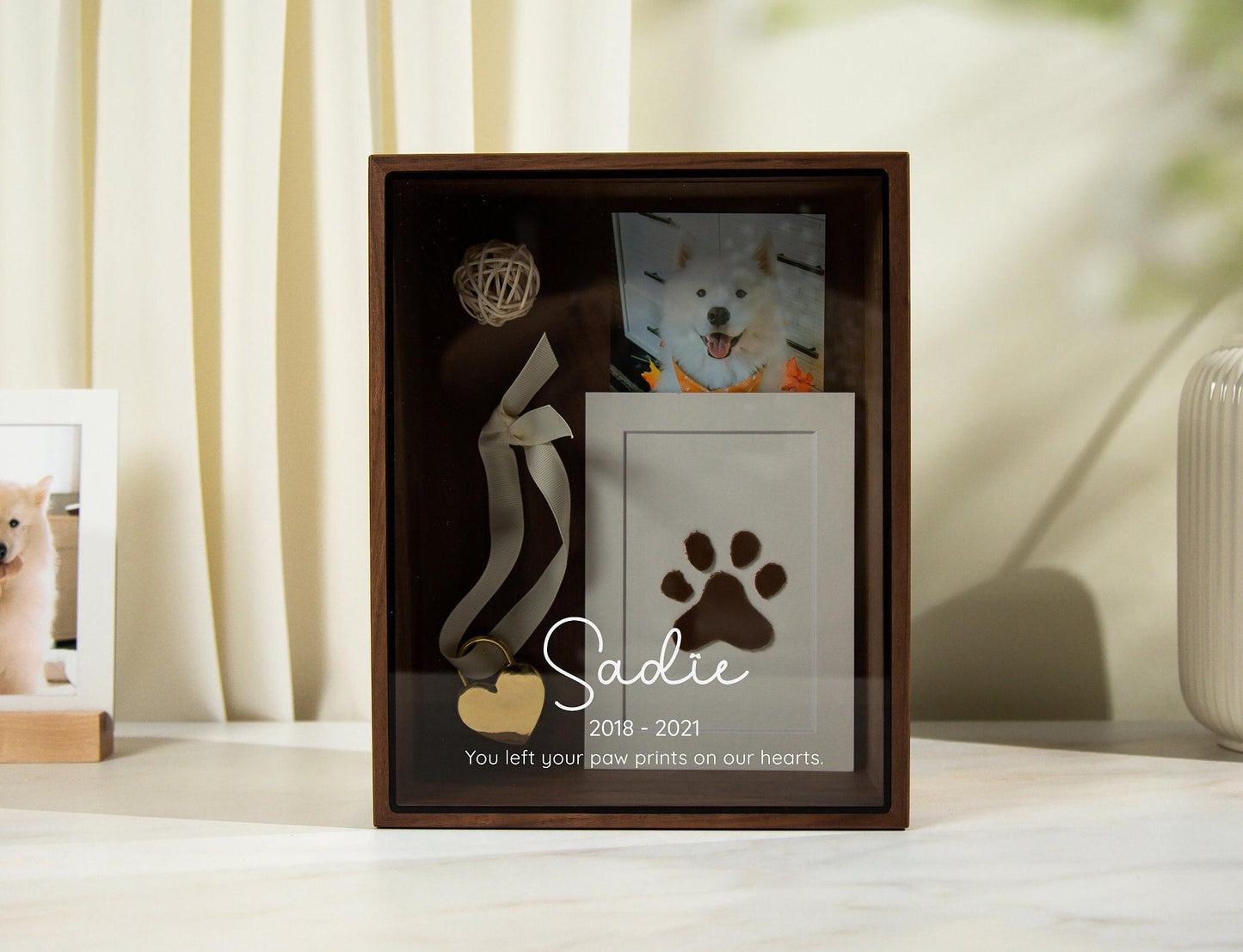 8x10 Shadow Box with Glass Lid (Design 4) - Personalized Pet Memorial Keepsake Memory Box, Pet Loss Sympathy Dog Mom Gift Custom Remembrance