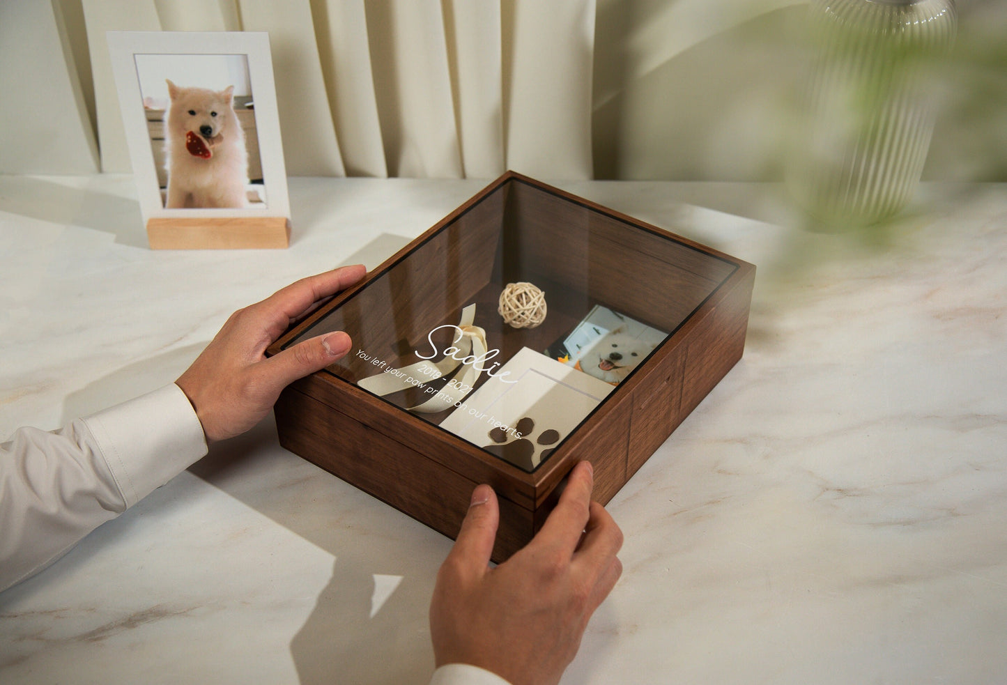 8x10 Shadow Box with Glass Lid (Design 4) - Personalized Pet Memorial Keepsake Memory Box, Pet Loss Sympathy Dog Mom Gift Custom Remembrance
