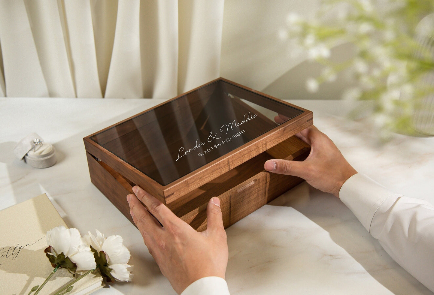 8x10 Shadow Box with Glass Lid (Design 2) - Couples Quirky Custom Message Memories Last Forever Gift For Boyfriend Girlfriend Husband Wife