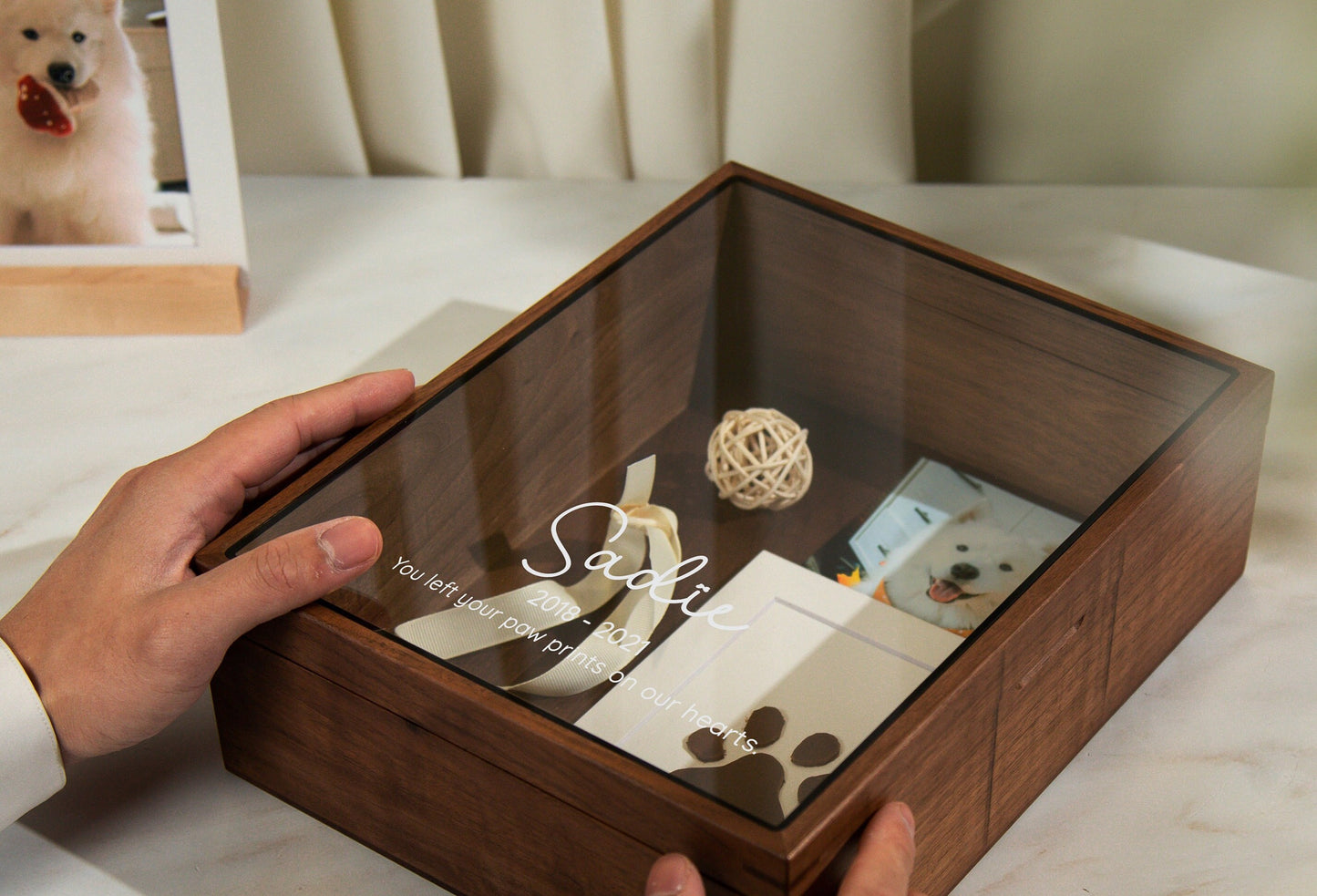 8x10 Shadow Box with Glass Lid (Design 4) - Personalized Pet Memorial Keepsake Memory Box, Pet Loss Sympathy Dog Mom Gift Custom Remembrance