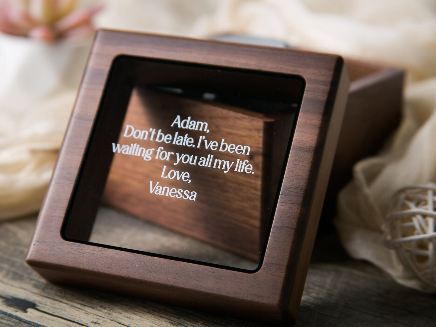 Watch Box w/ Glass Top & Pillow (Watch NOT Included) - Custom Walnut Wood Box, Wedding Day Gift Father of the Bride Groom Husband from Bride