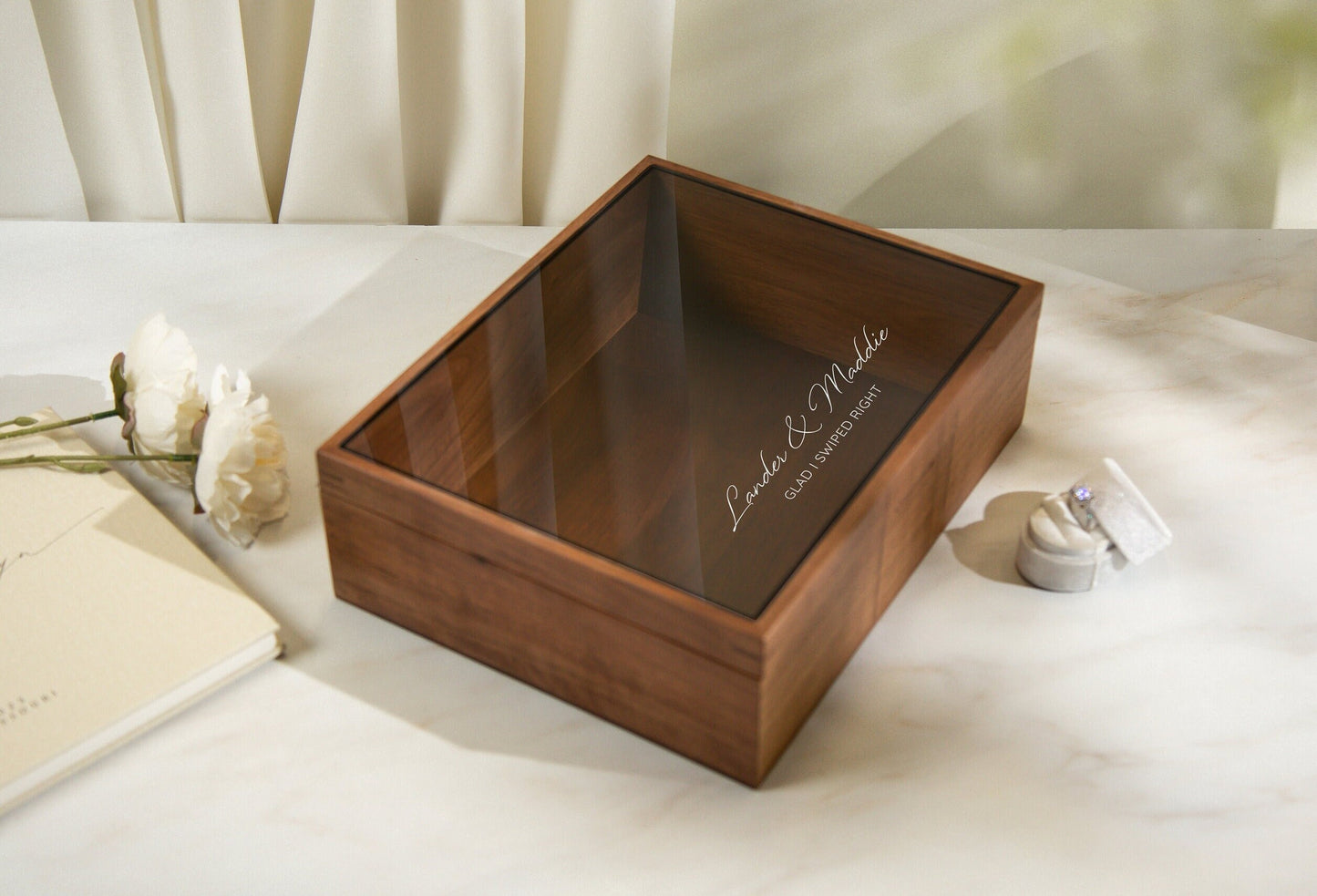 8x10 Shadow Box with Glass Lid (Design 2) - Couples Quirky Custom Message Memories Last Forever Gift For Boyfriend Girlfriend Husband Wife
