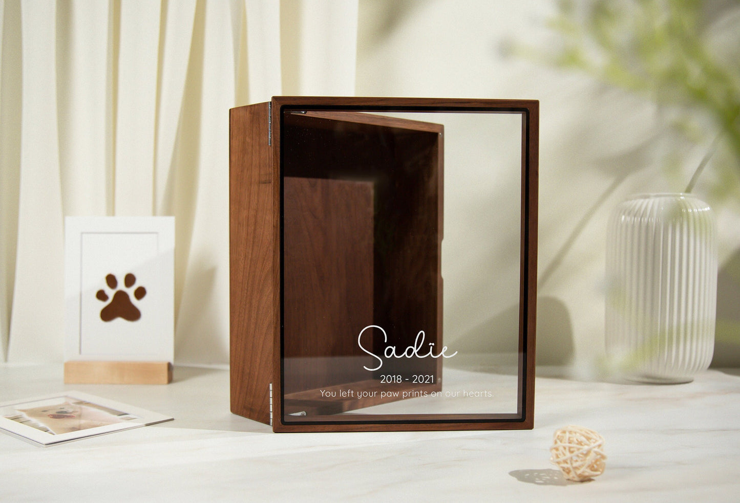 8x10 Shadow Box with Glass Lid (Design 4) - Personalized Pet Memorial Keepsake Memory Box, Pet Loss Sympathy Dog Mom Gift Custom Remembrance