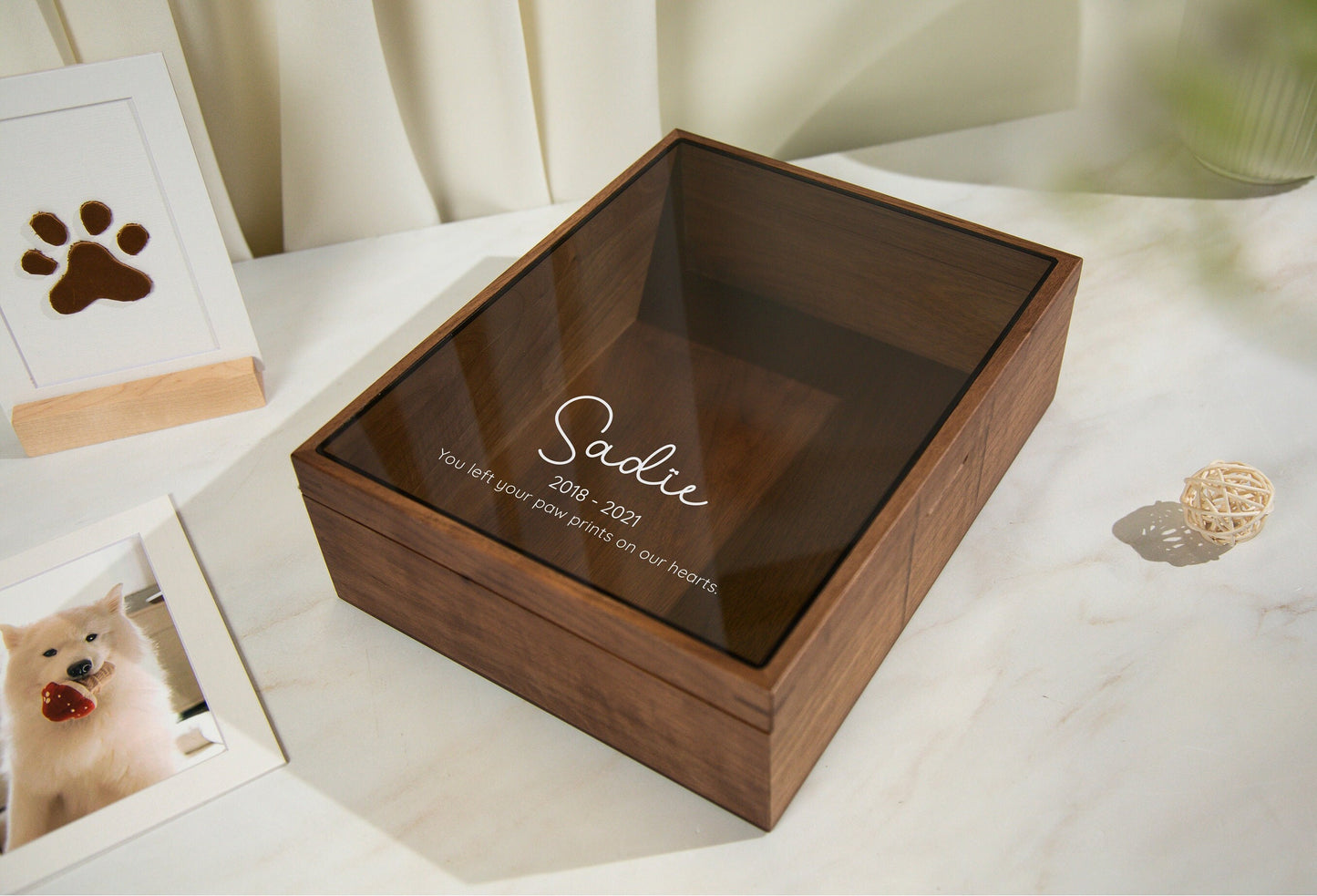 8x10 Shadow Box with Glass Lid (Design 4) - Personalized Pet Memorial Keepsake Memory Box, Pet Loss Sympathy Dog Mom Gift Custom Remembrance