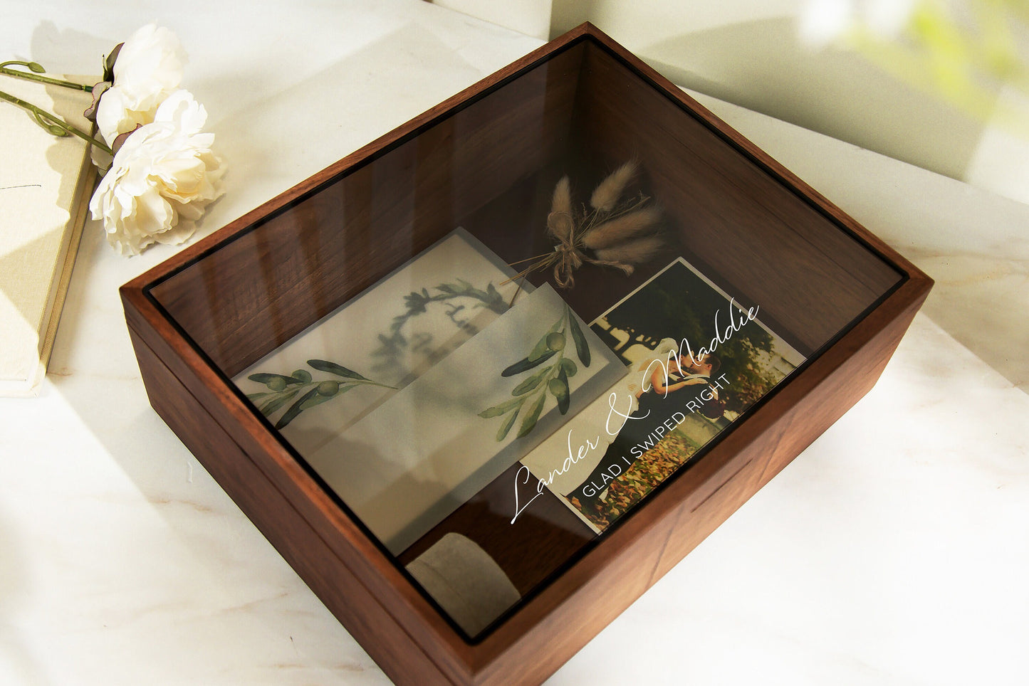 8x10 Shadow Box with Glass Lid (Design 2) - Couples Quirky Custom Message Memories Last Forever Gift For Boyfriend Girlfriend Husband Wife