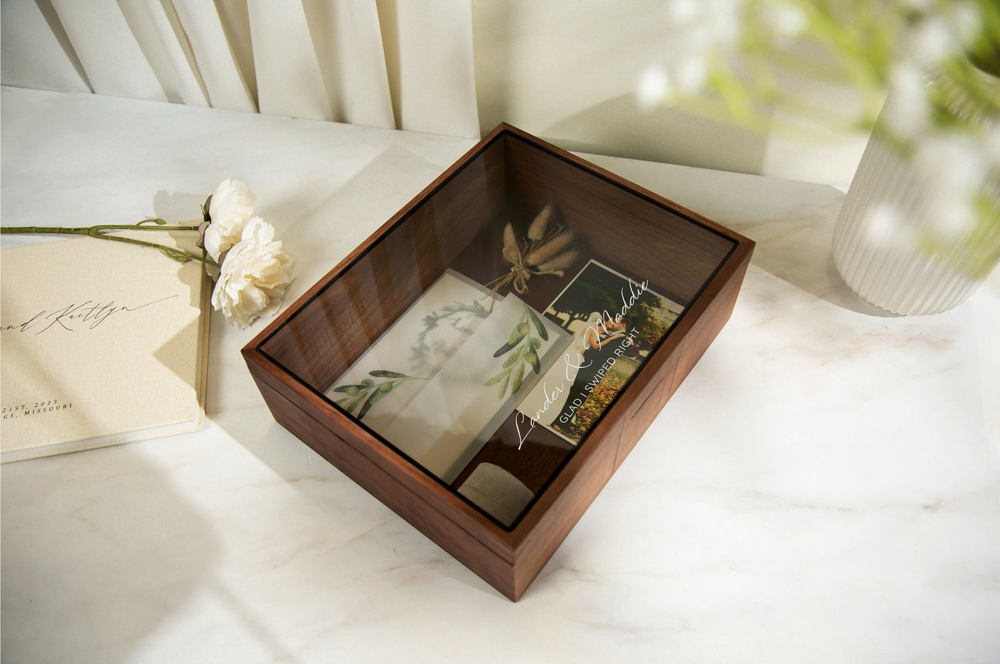 8x10 Shadow Box with Glass Lid (Design 2) - Couples Quirky Custom Message Memories Last Forever Gift For Boyfriend Girlfriend Husband Wife