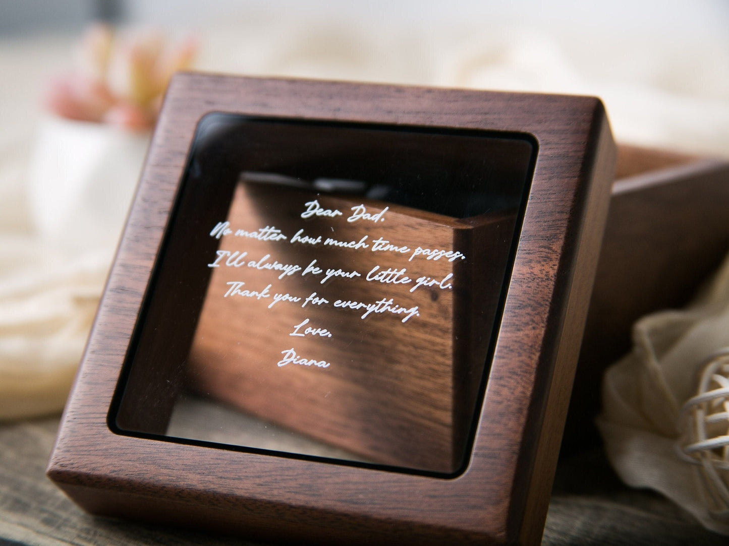 Watch Box w/ Glass Top & Pillow (Watch NOT Included) - Wood Anniversary, Wedding Honeymoon Gift Box Father of the Bride Groom Dad Bro