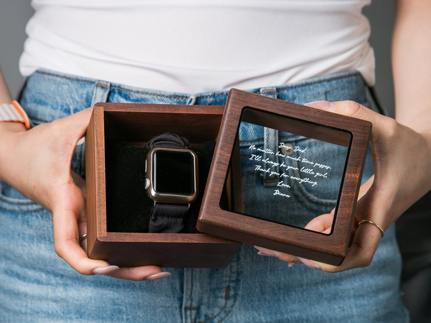 Watch Box w/ Glass Top & Pillow (Watch NOT Included) - Wood Anniversary, Wedding Honeymoon Gift Box Father of the Bride Groom Dad Bro