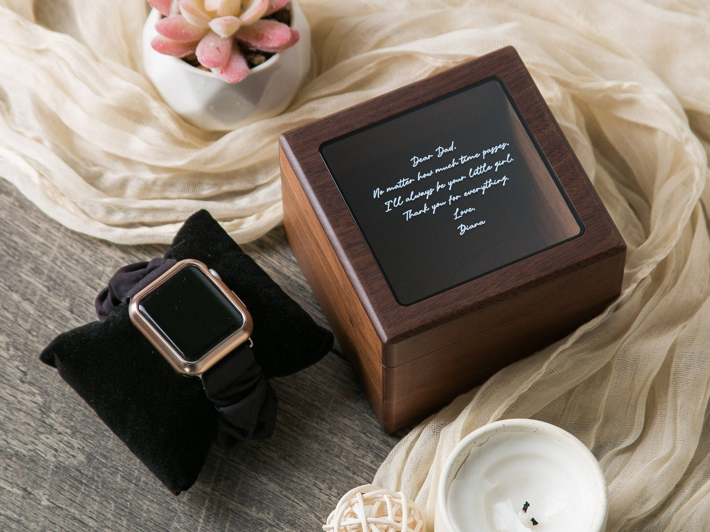Watch Box w/ Glass Top & Pillow (Watch NOT Included) - Wood Anniversary, Wedding Honeymoon Gift Box Father of the Bride Groom Dad Bro