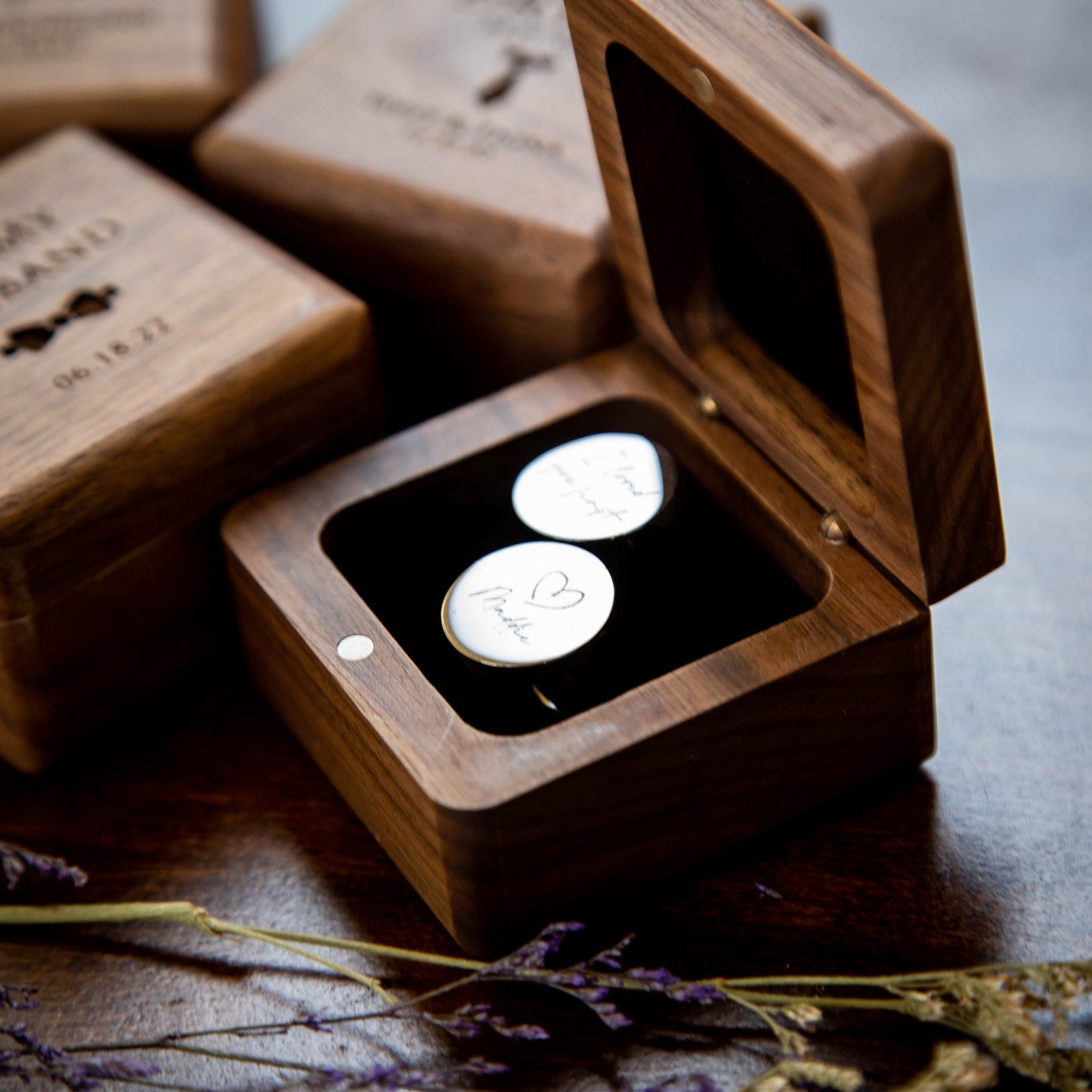 Premium Cufflinks Box Only - Custom Engraved Wooden Cuff links Box ( Cufflinks NOT Included ), Honeymoon Anniversary Gift for Husband Groom
