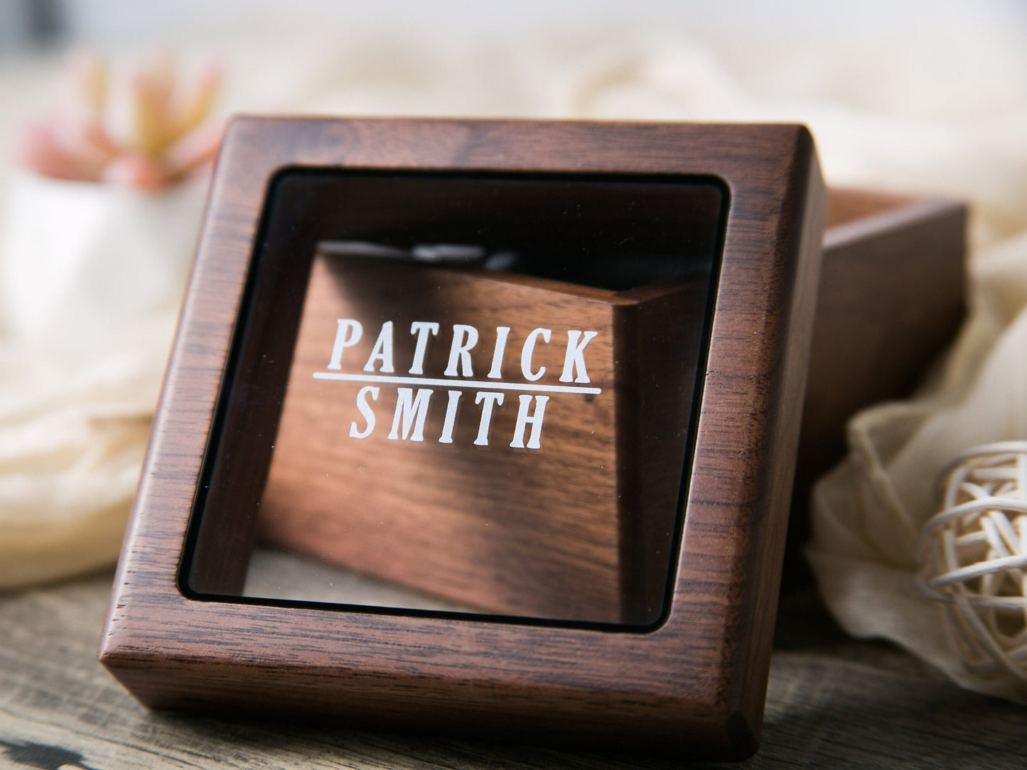 Watch Box w/ Glass Top & Pillow (Watch NOT Included) - Walnut Wood Apple Watch Accessory Gift Box for Father of the Bride Groom Dad Husband