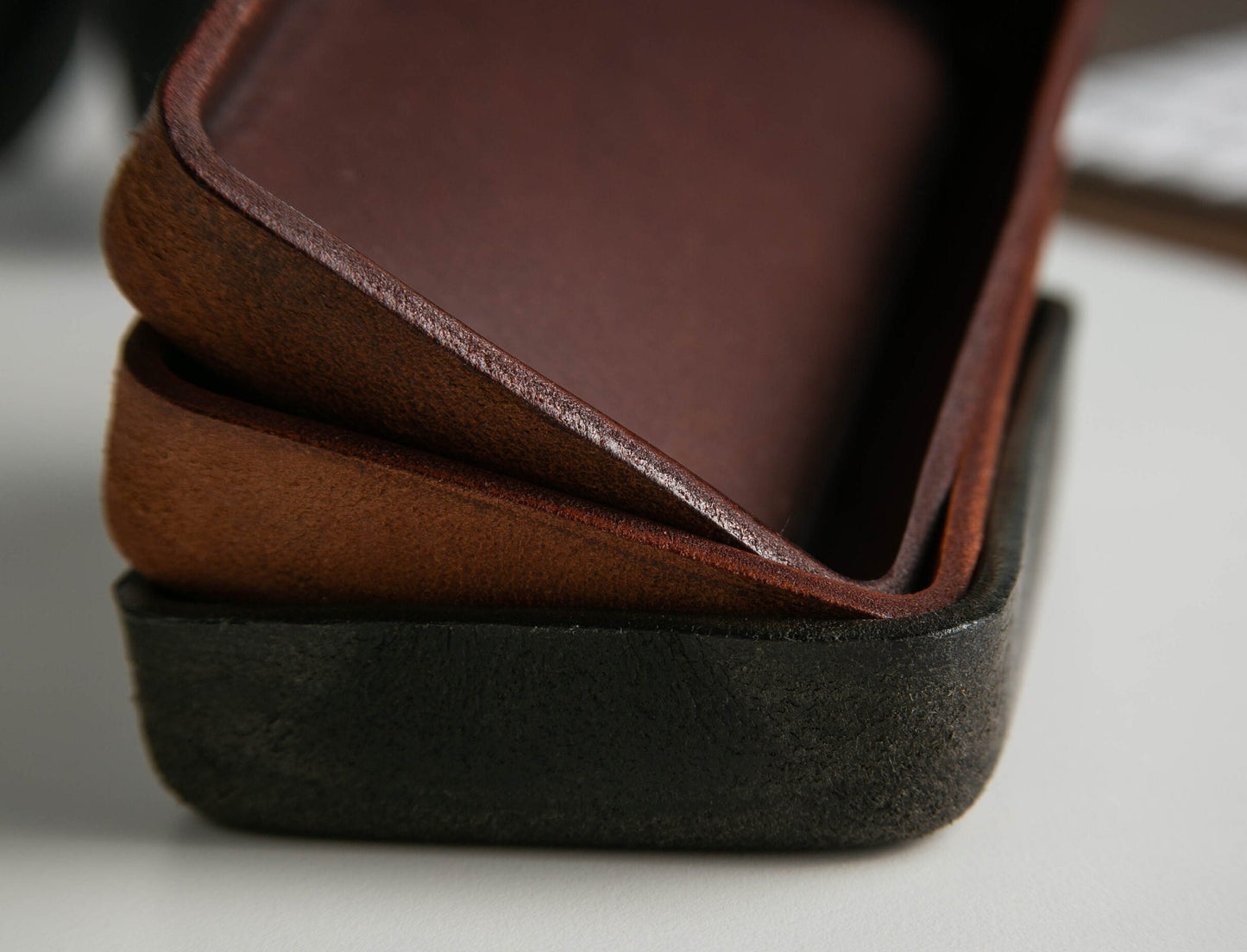 Vegetable Tanned Hard Leather Valet (Design 4) - Custom Engraved Tray, Personalized Honeymoon Gift, 3 Year Anniversary Boyfriend Husband