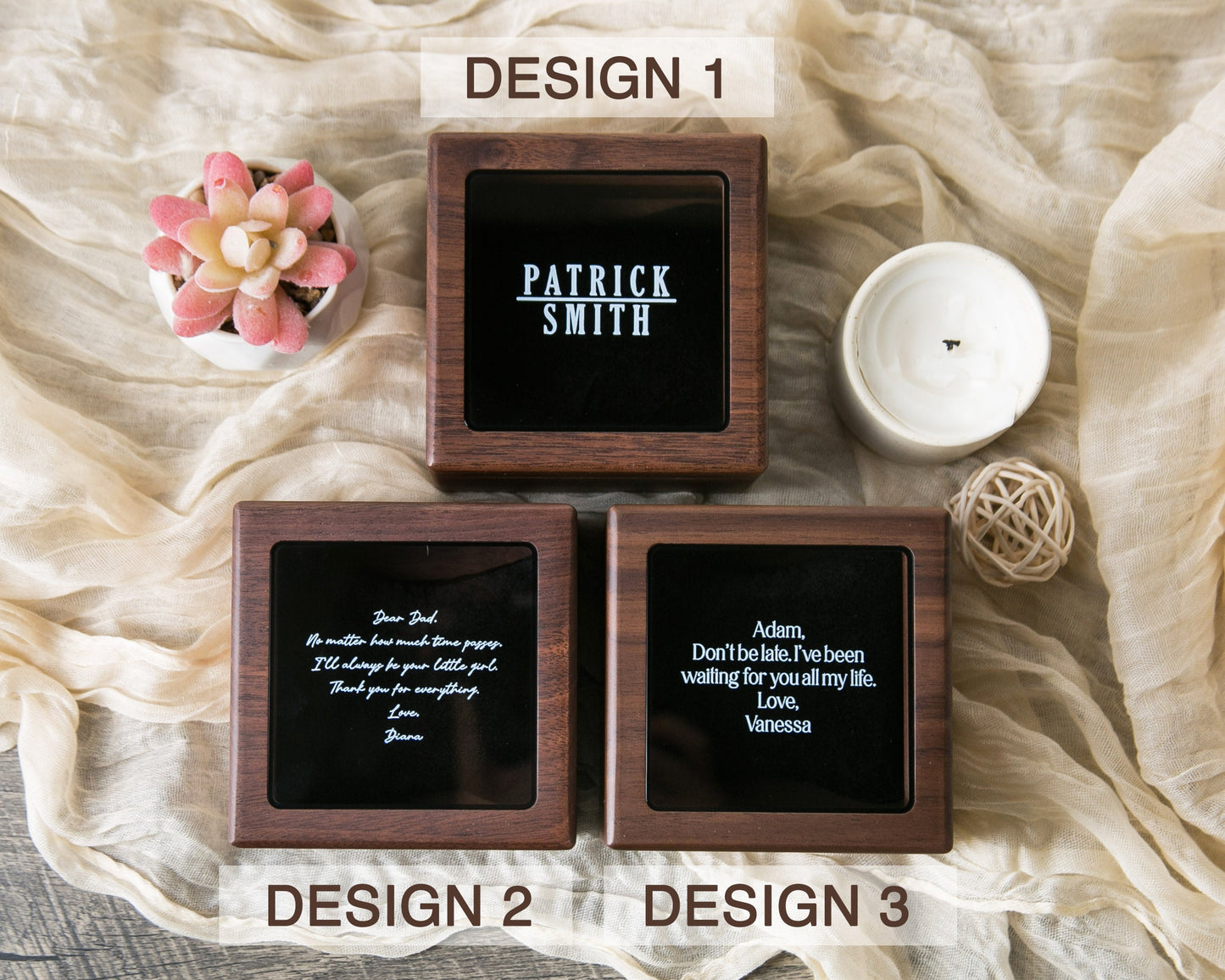 Watch Box w/ Glass Top & Pillow (Watch NOT Included) - Walnut Wood Apple Watch Accessory Gift Box for Father of the Bride Groom Dad Husband