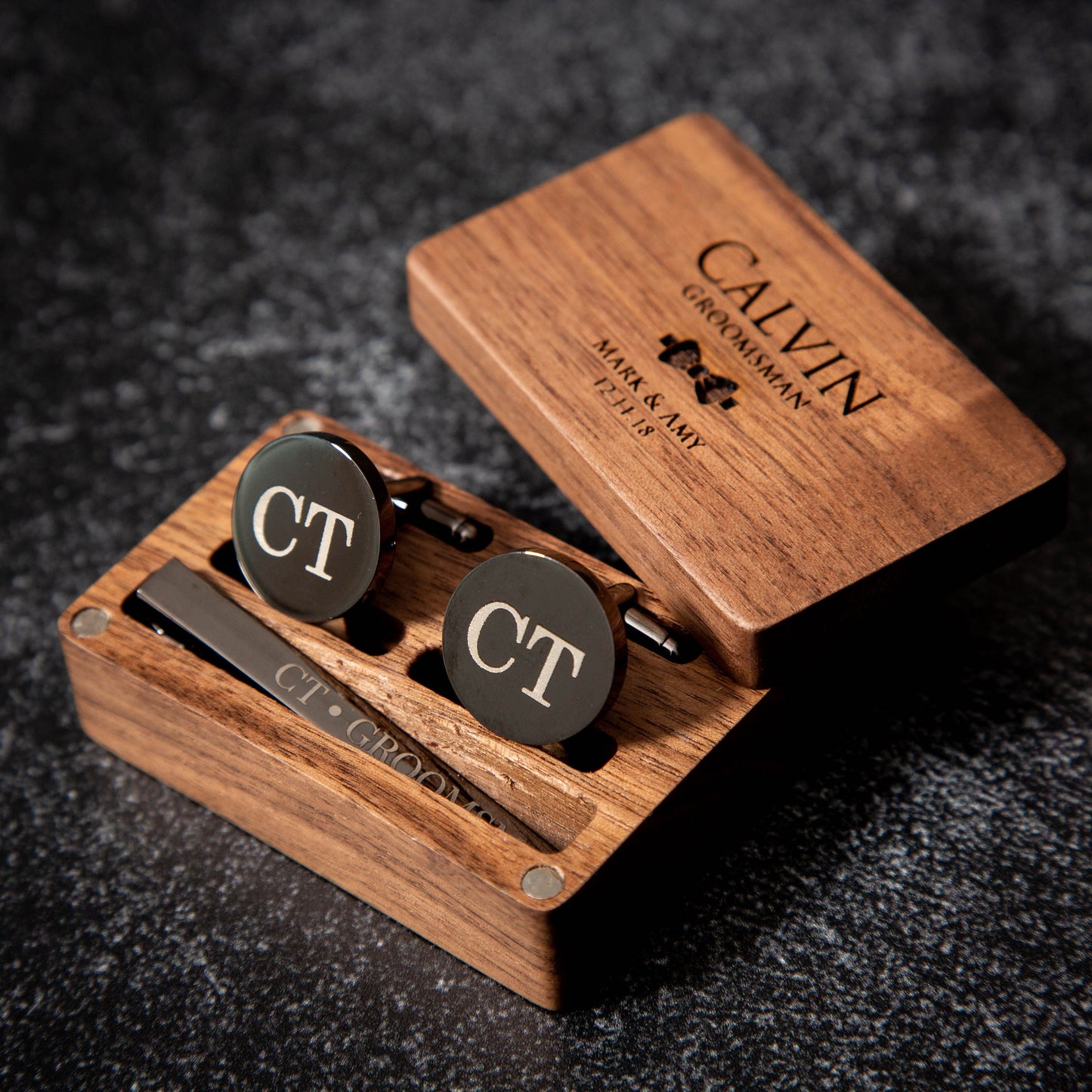 Metal Cufflinks, Tie Clip & Rectangle Gift Box - Wedding Day Cuff links, Gift for Dad Father Bride Groom Groomsmen Best Man Teacher