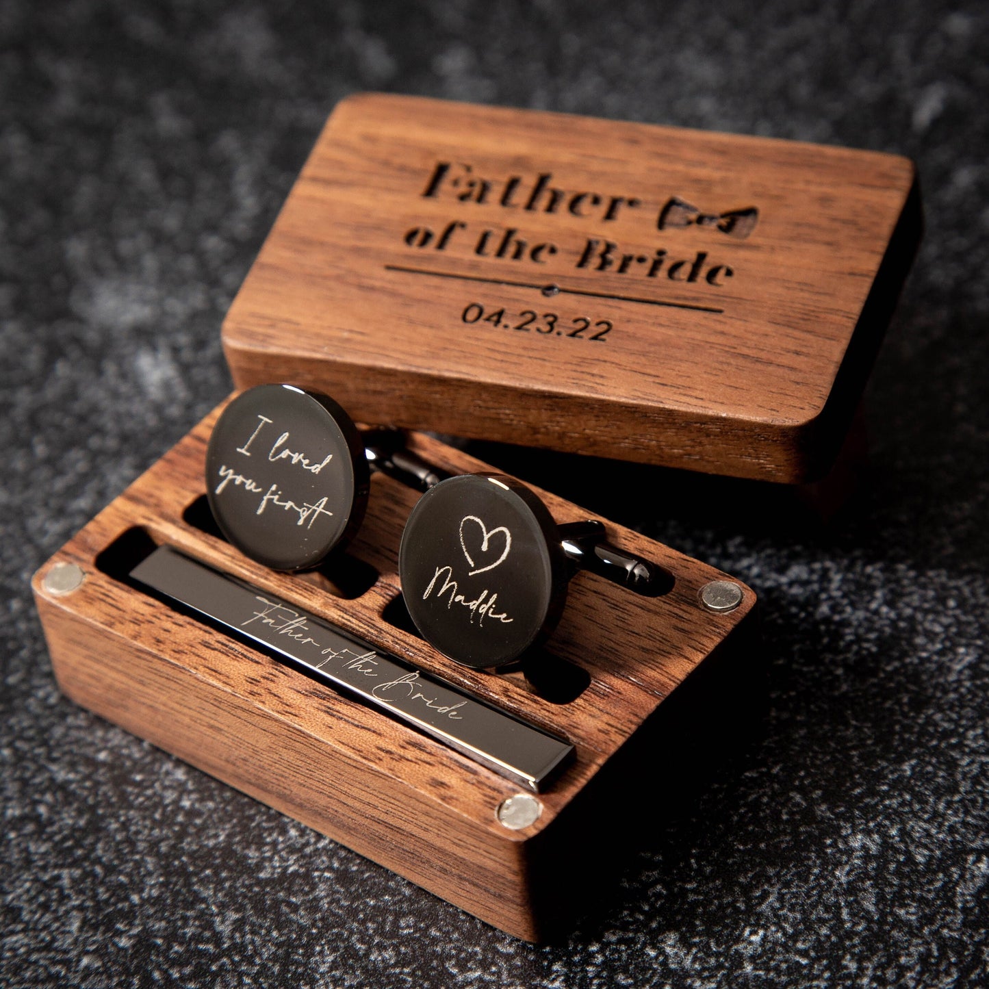 Metal Cufflinks, Tie Clip & Rectangle Gift Box - Wedding Day Cuff links, Gift for Dad Father Bride Groom Groomsmen Best Man Teacher