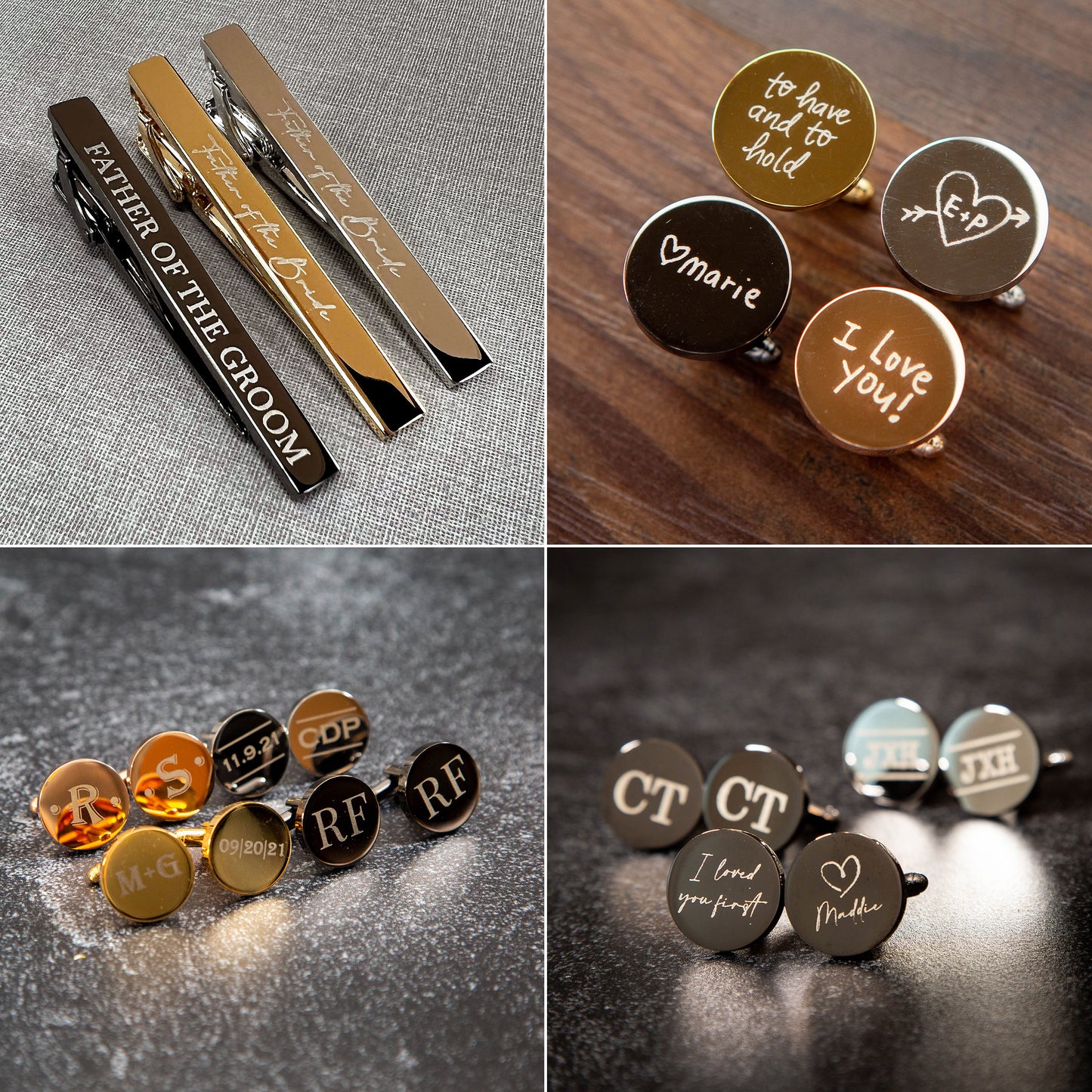 Metal Cufflinks, Tie Clip & Rectangle Gift Box - Wedding Day Cuff links, Gift for Dad Father Bride Groom Groomsmen Best Man Teacher