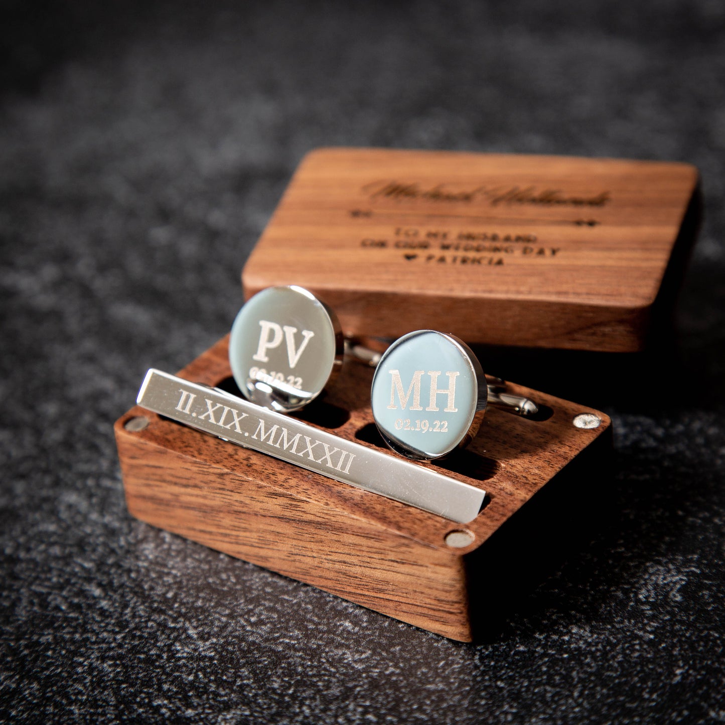 Metal Cufflinks, Tie Clip & Rectangle Gift Box - Wedding Day Cuff links, Gift for Dad Father Bride Groom Groomsmen Best Man Teacher