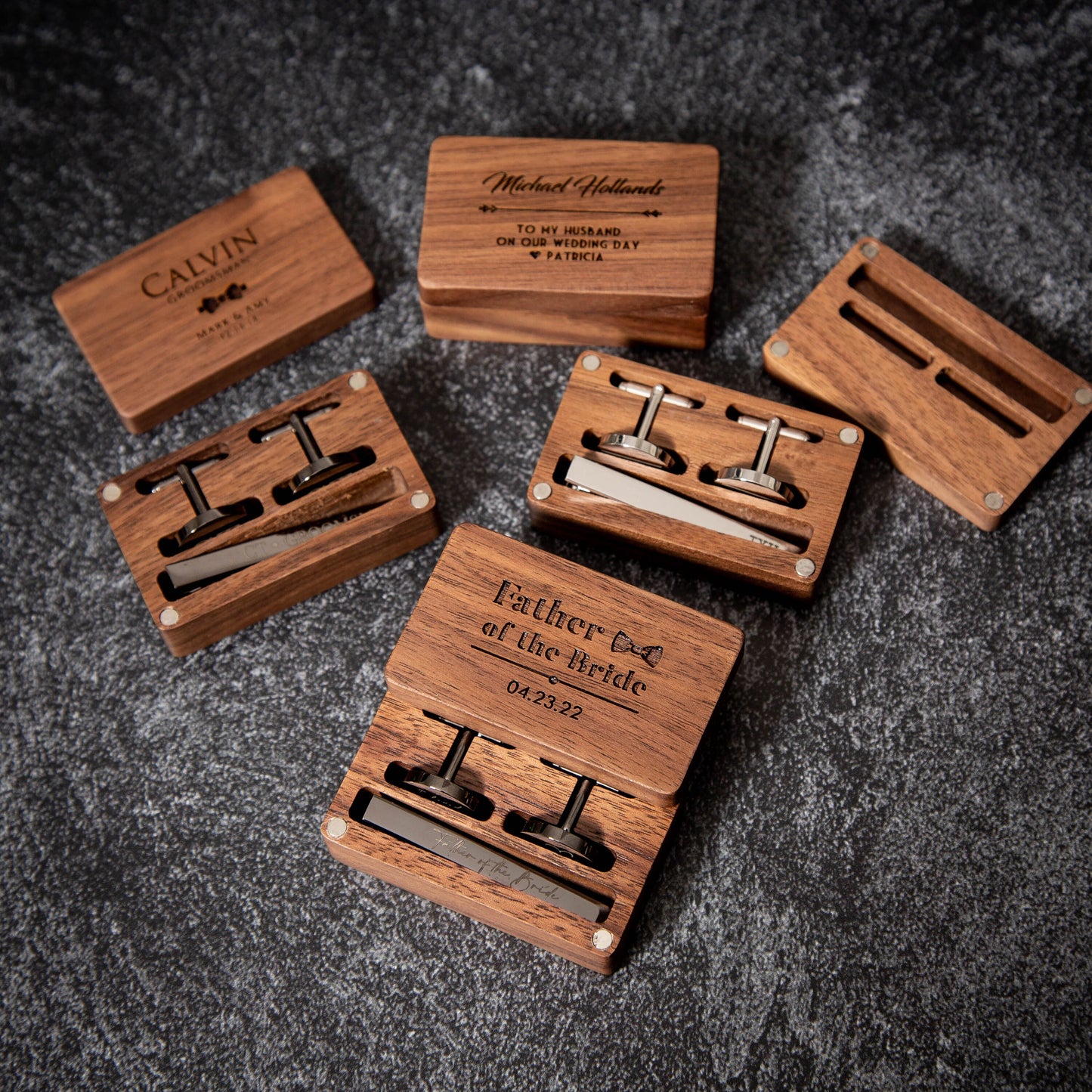 Metal Cufflinks, Tie Clip & Rectangle Gift Box - Wedding Day Cuff links, Gift for Dad Father Bride Groom Groomsmen Best Man Teacher