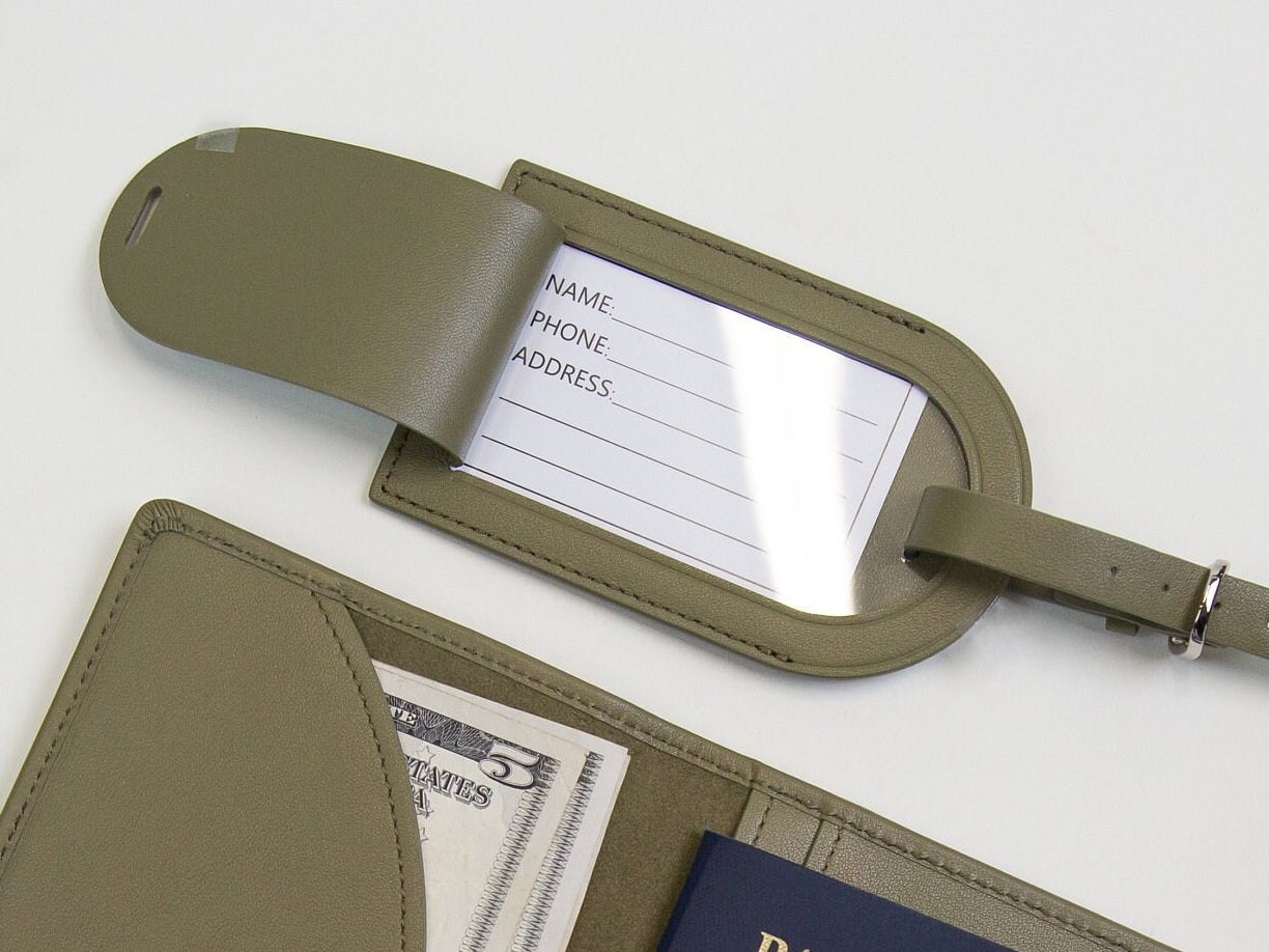 Personalized Leather Luggage Tag - Custom Monogram Bag Name Tag, Destination Wedding Honeymoon Anniversary Traveler Gift, Contact Info Card