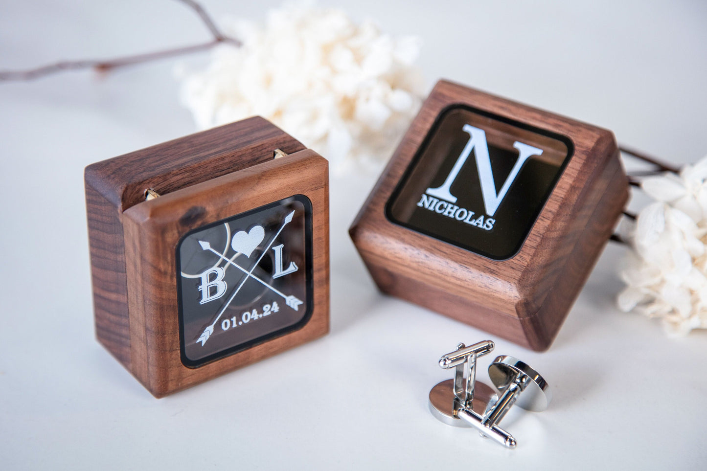 Premium Cufflinks Box with Glass Lid Only - UV Printed Custom Wood Cuff links Box (Cufflinks NOT Included) Gift for Future Husband Boyfriend