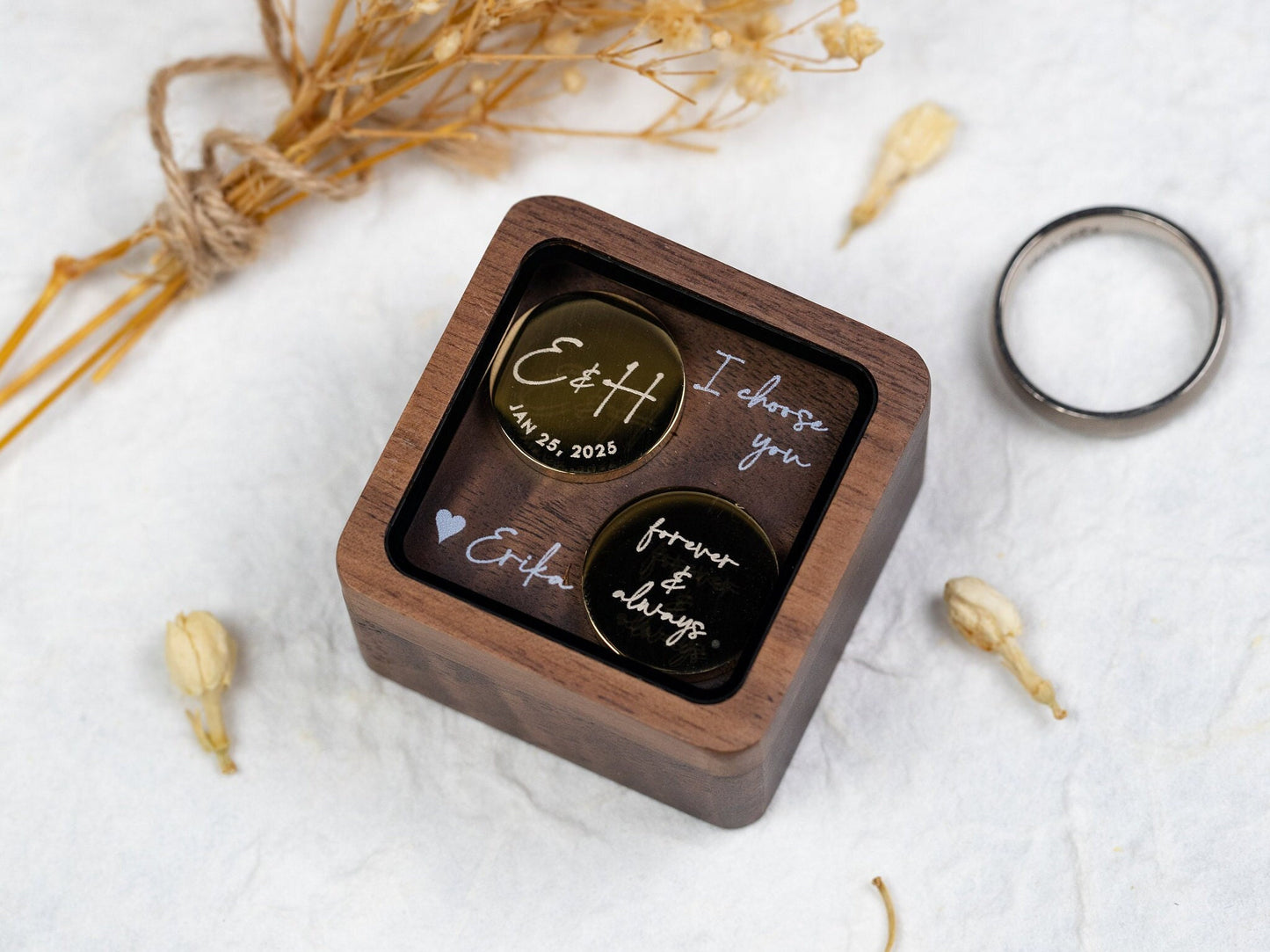 Metal Cufflinks & Square Box w Glass Lid (Set) - I Choose You Wedding Day Personalized Cuff links Gift for Groom Future Husband From Bride