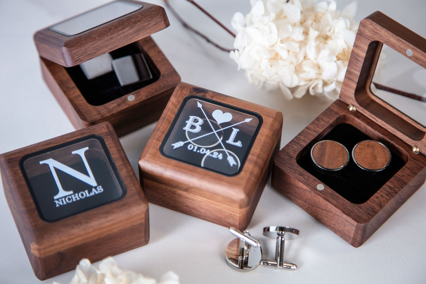 Premium Cufflinks Box with Glass Lid Only - UV Printed Custom Wood Cuff links Box (Cufflinks NOT Included) Gift for Future Husband Boyfriend