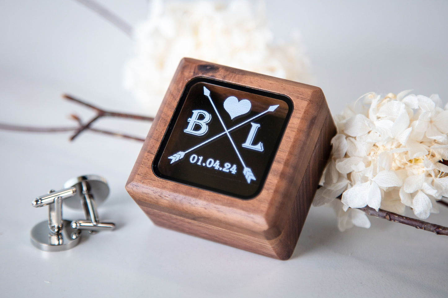 Premium Cufflinks Box with Glass Lid Only - UV Printed Custom Wood Cuff links Box (Cufflinks NOT Included) Gift for Future Husband Boyfriend