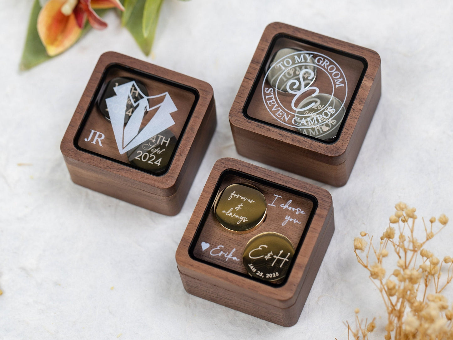 Metal Cufflinks & Square Box w Glass Lid (Set) - I Choose You Wedding Day Personalized Cuff links Gift for Groom Future Husband From Bride