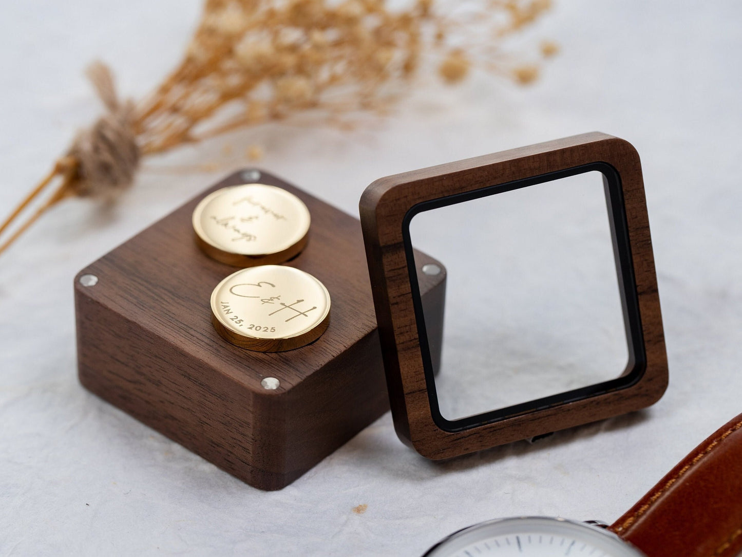Metal Cufflinks & Square Box w Glass Lid (Set) - I Choose You Wedding Day Personalized Cuff links Gift for Groom Future Husband From Bride