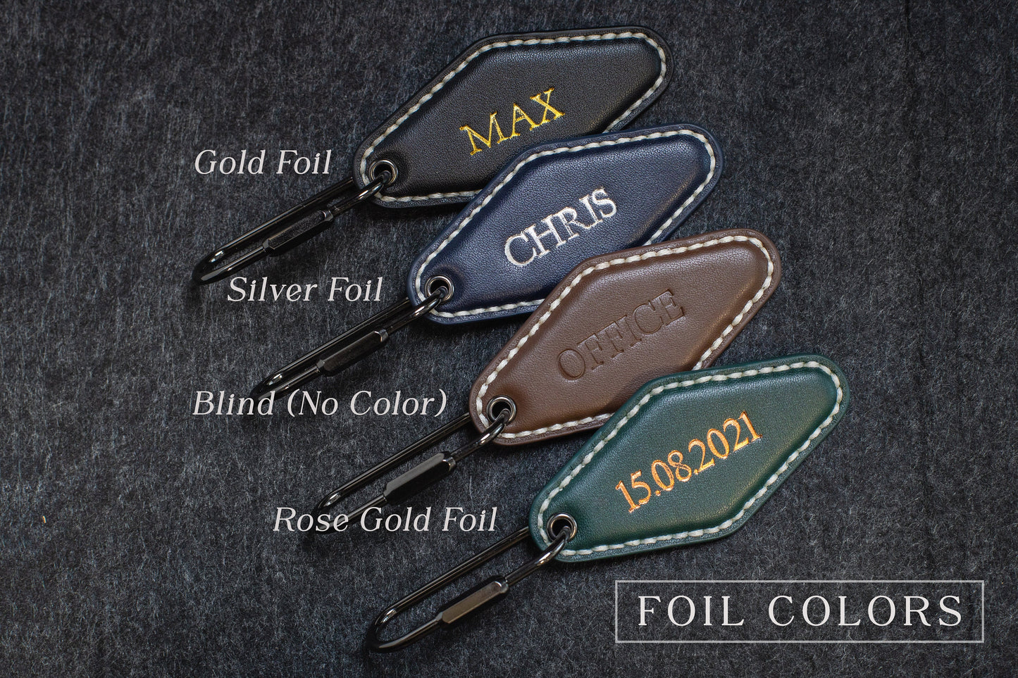 Embossed Diamond Leather Keychains (Name) - Personalized Leather Key Holder Organizer, Anniversary Birthday Travel Military Officer Gift