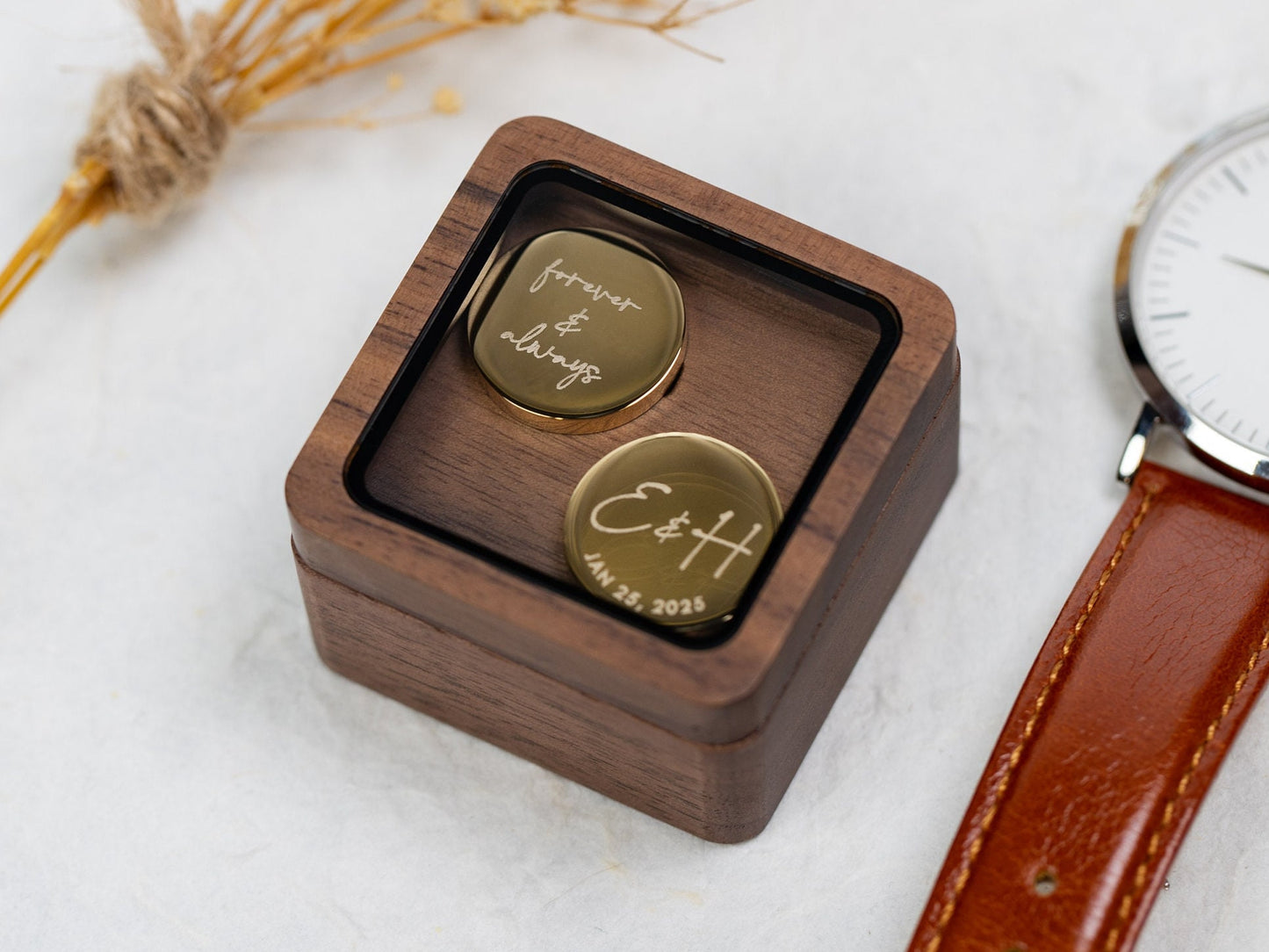 Metal Cufflinks & Square Box w Glass Lid (Set) - I Choose You Wedding Day Personalized Cuff links Gift for Groom Future Husband From Bride