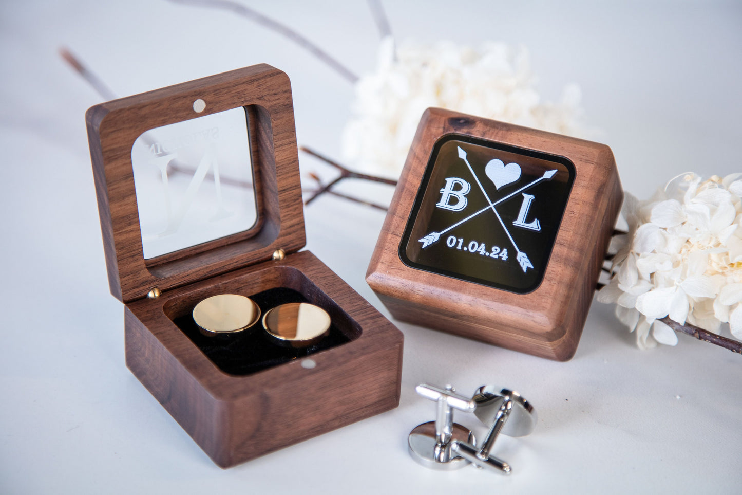 Premium Cufflinks Box with Glass Lid Only - UV Printed Custom Wood Cuff links Box (Cufflinks NOT Included) Gift for Future Husband Boyfriend