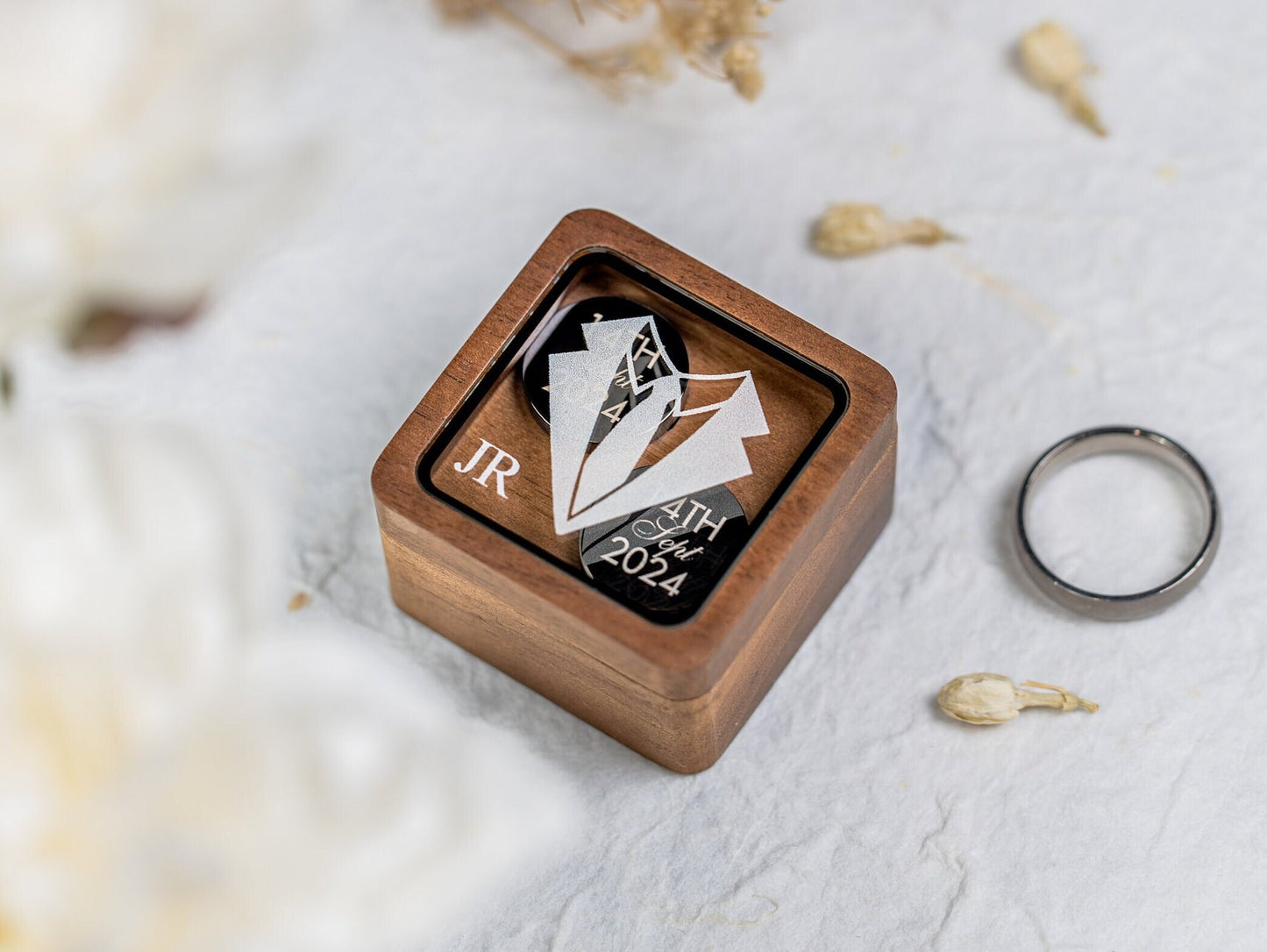 Metal Cufflinks & Square Box w Glass Lid (Set) - I Choose You Wedding Day Personalized Cuff links Gift for Groom Future Husband From Bride