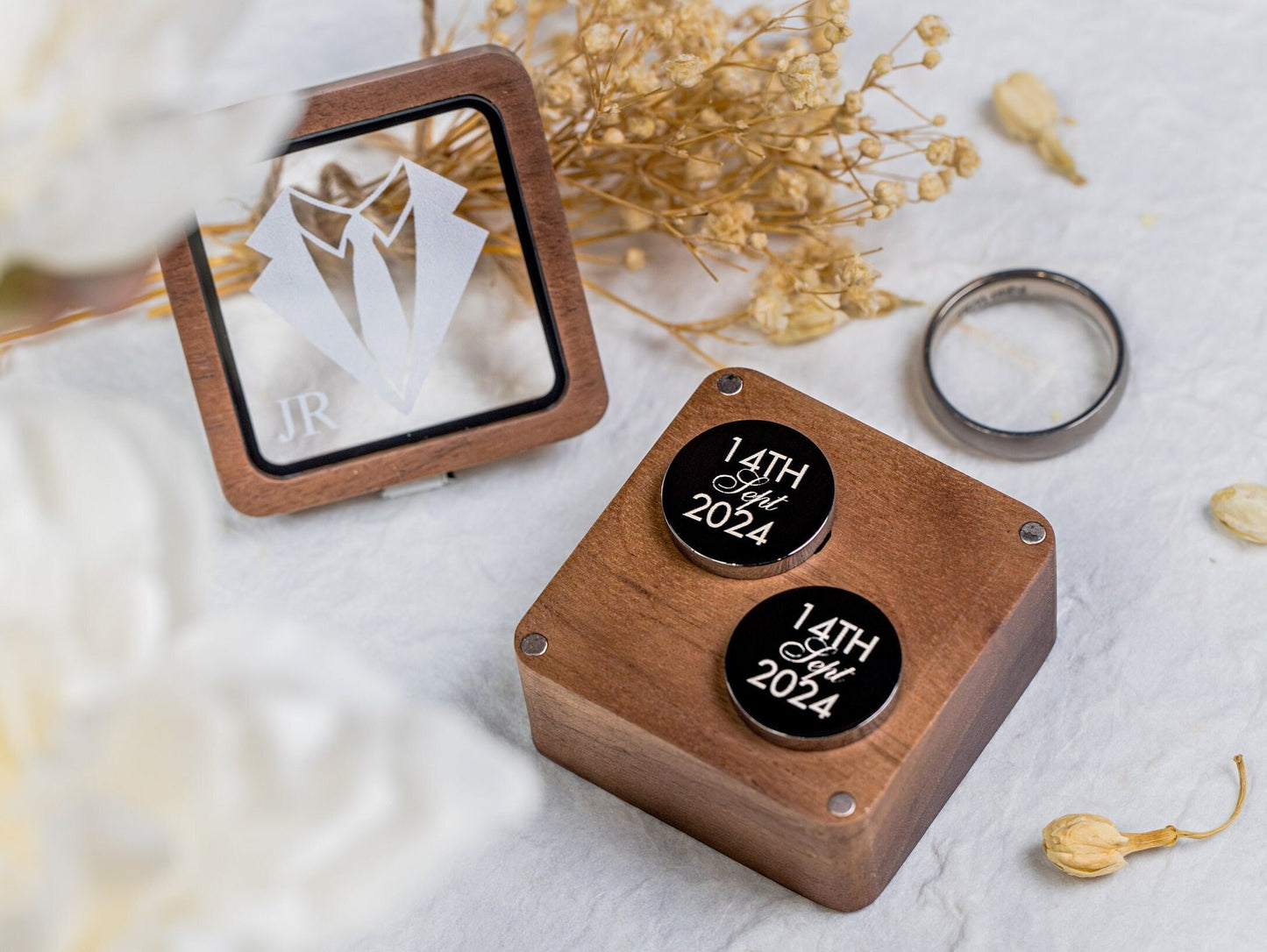 Metal Cufflinks & Square Box w Glass Lid (Set) - I Choose You Wedding Day Personalized Cuff links Gift for Groom Future Husband From Bride