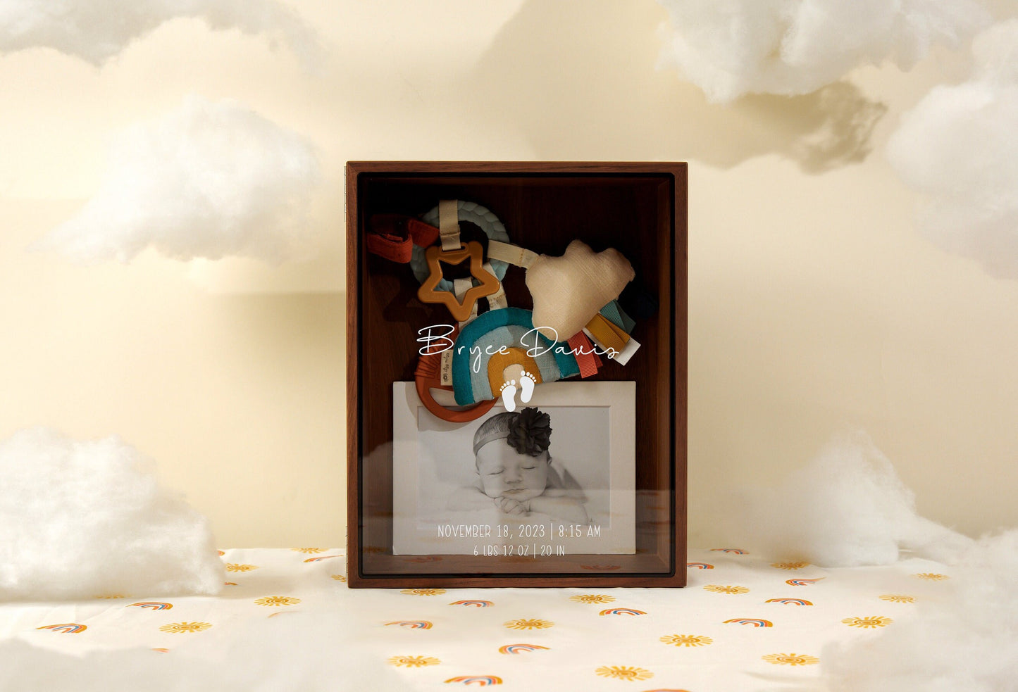 8x10 Shadow Box with Glass Lid (Design 5) - Personalized Baby Memories Infant Child Memento Birth Stats Keepsake Newborn Gift for New Mom
