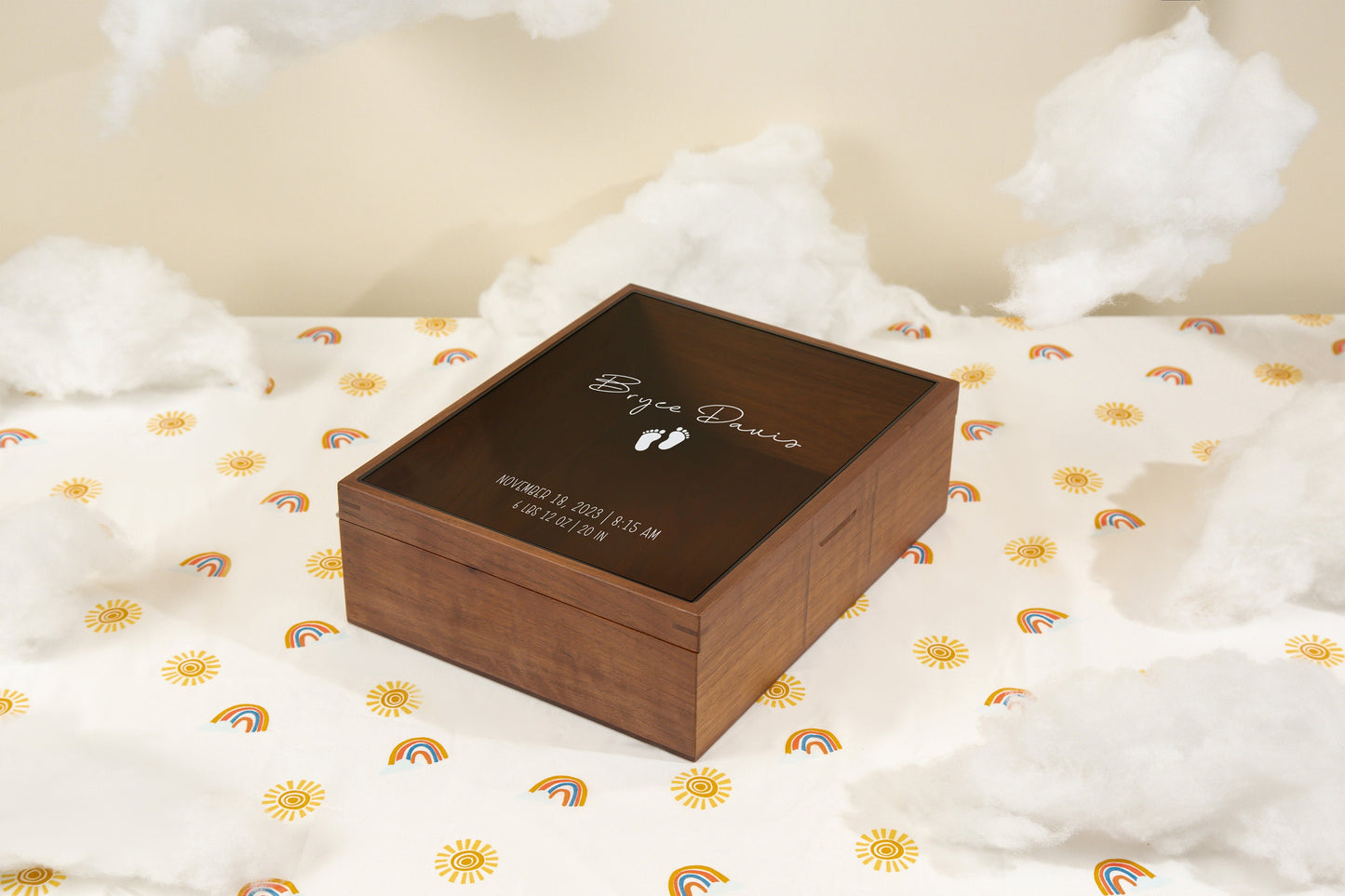 8x10 Shadow Box with Glass Lid (Design 5) - Personalized Baby Memories Infant Child Memento Birth Stats Keepsake Newborn Gift for New Mom