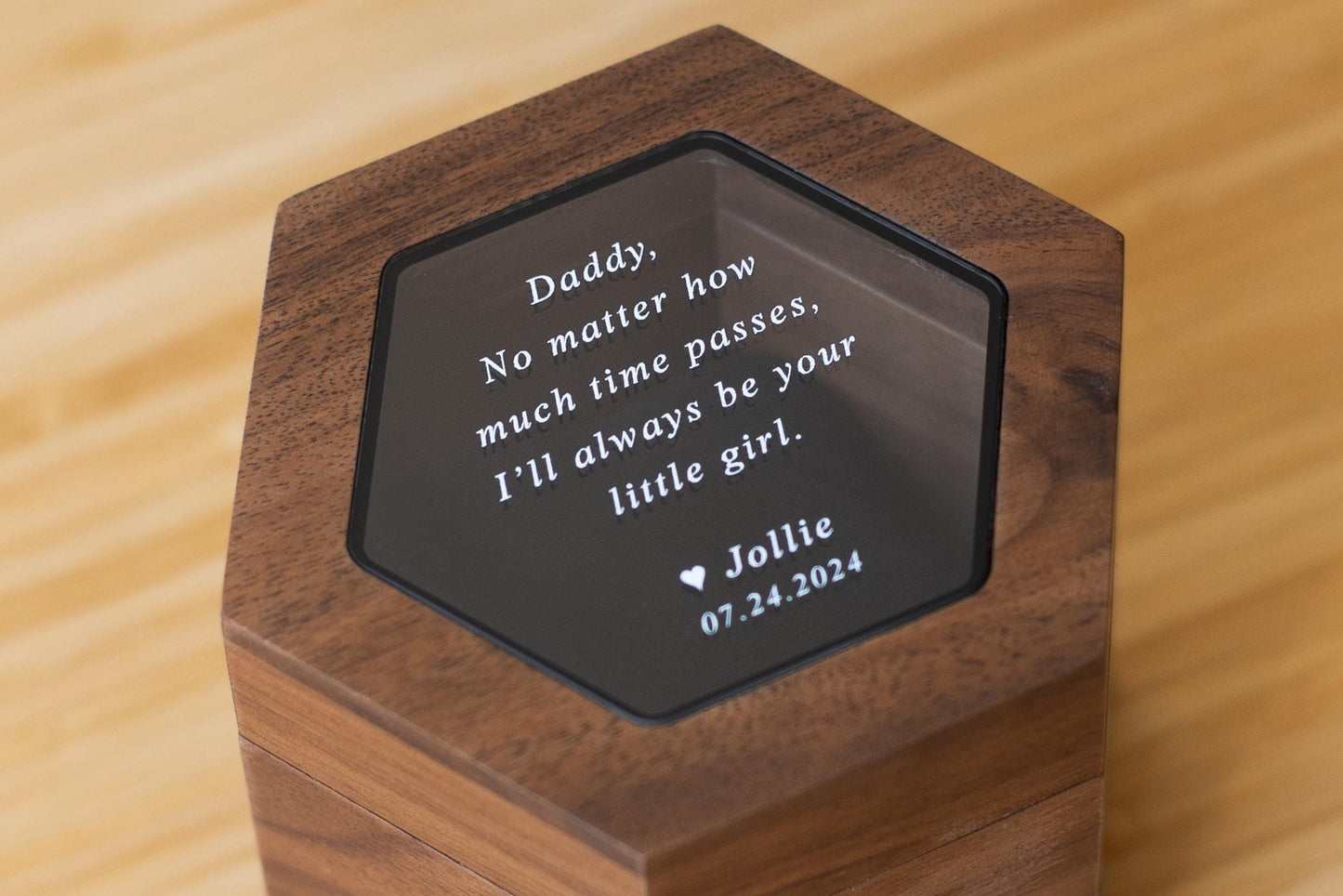 Hexagon Watch Box w/ Glass Top & Pillow (Watch NOT Included) - Wood Apple Watch Gift Box, Wedding Day Groom Gift, Reverse Proposal Box