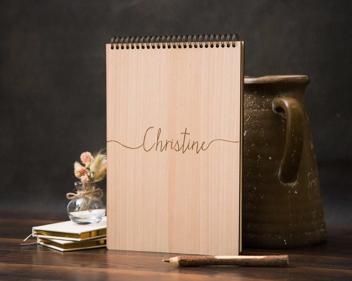 Engraved Sketchbook - Wooden Personalized Drawing Book with Blank Pages, Gift for Artists Kids Students Grand daugther Child Son Birthday