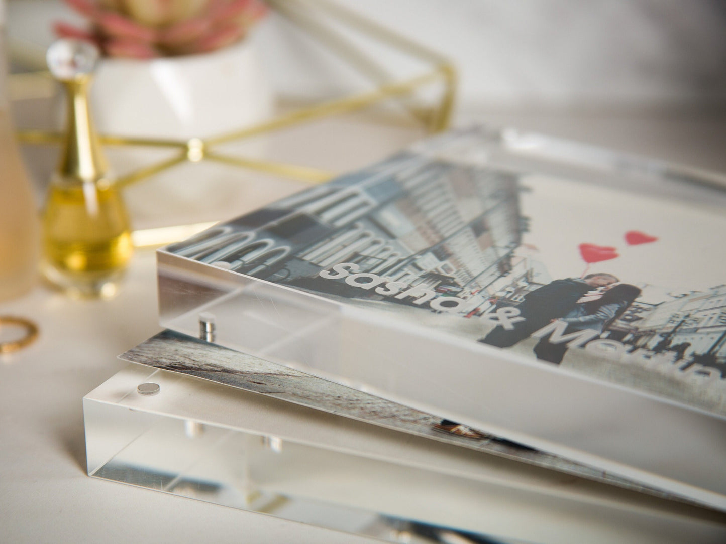 Engraved Acrylic Photo Block - New Home or Office Picture Frame Work, BFF Birthday, Engagement Wedding Gift for Couples, Bedroom Decor